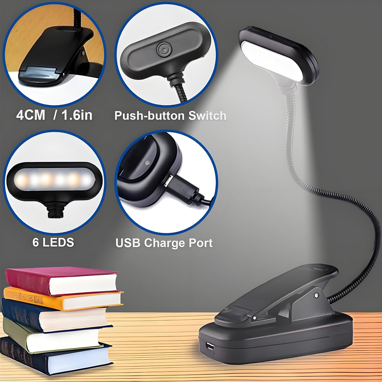 Clip on Book Light,Led Book Light, Rechargeable Reading Light,360&deg; Flexible Book for Reading at Night, Eye Caring 3 Color Temperatures,10 Hrs Runtime for Kids,Bed Tablet image number 3
