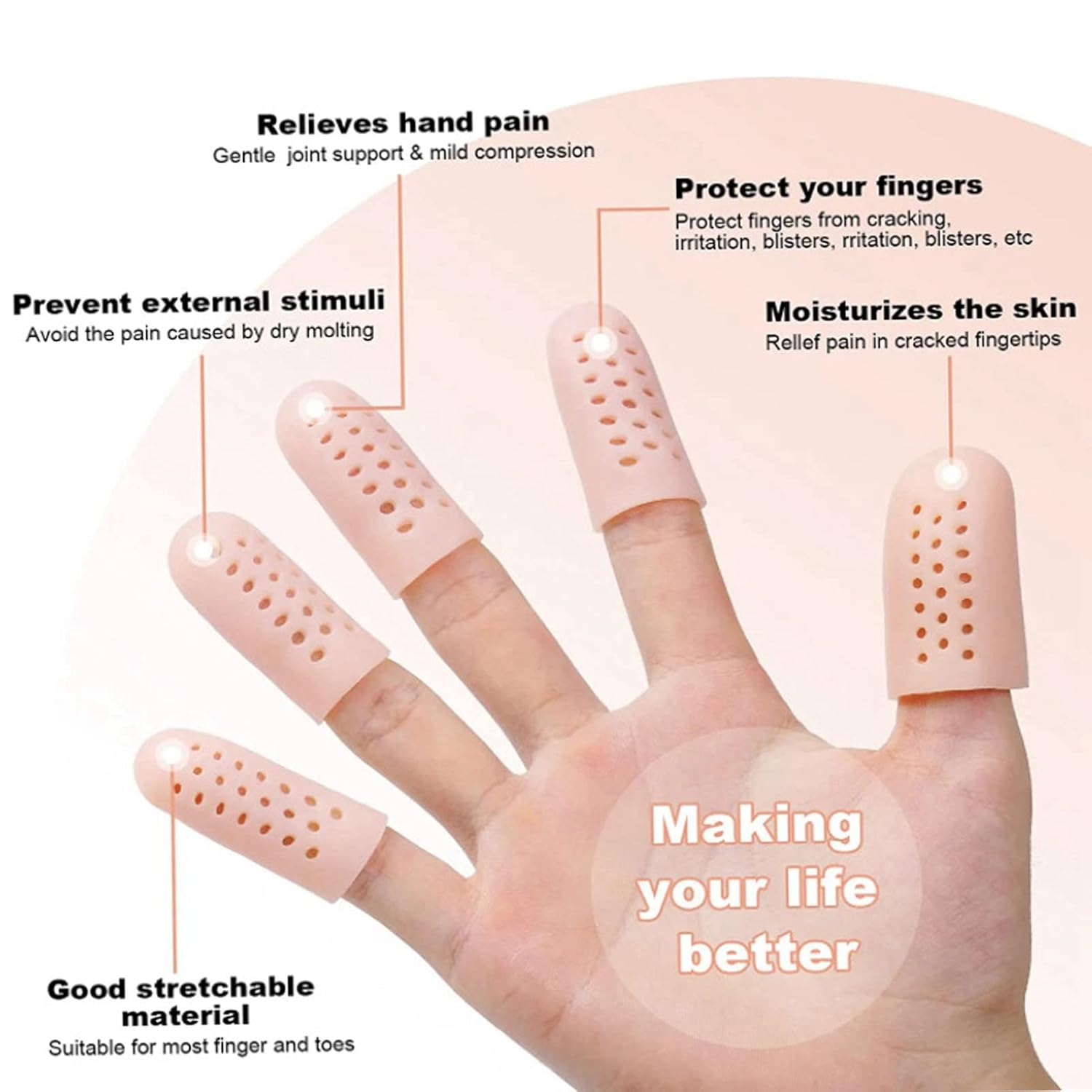 10 Pieces Silicone Finger Protectors, Toe Protector Toe Covers, Finger Caps with Holes for Wound, Breathable Finger Cots Finger Cover Sleeves for Trigger Fingers, Blisters, Corns image number 4