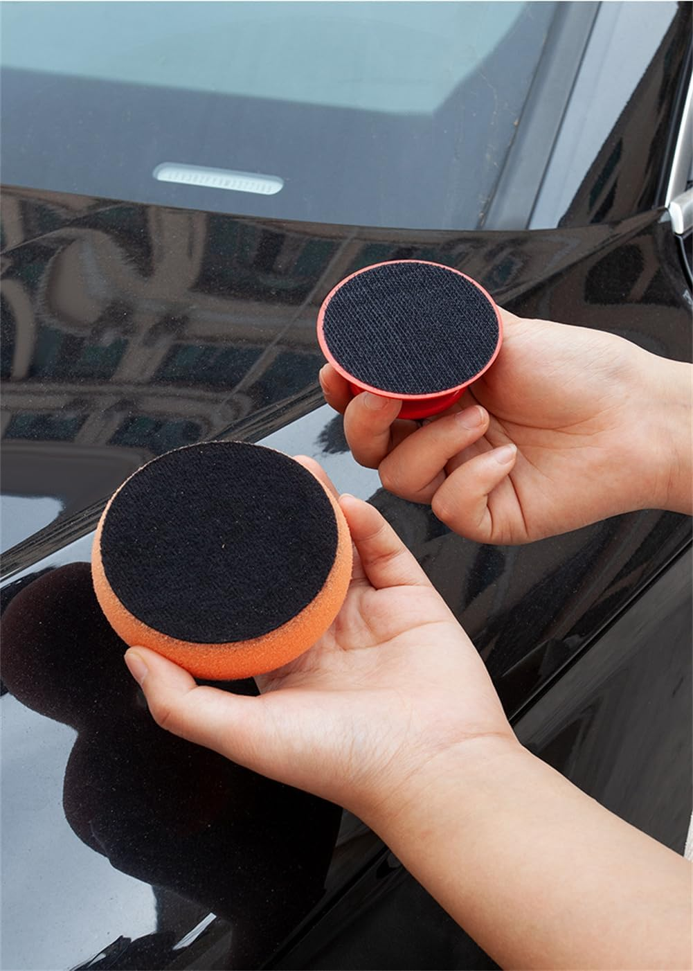 3Pcs Polishing Tool Buffing Sponge Pads Waxing Pad with Handle Microfiber Wax Applicator Foam Applicator Pad Wax Applicator Pads for Cars Car Sponge Pads Manual Backplane image number 3