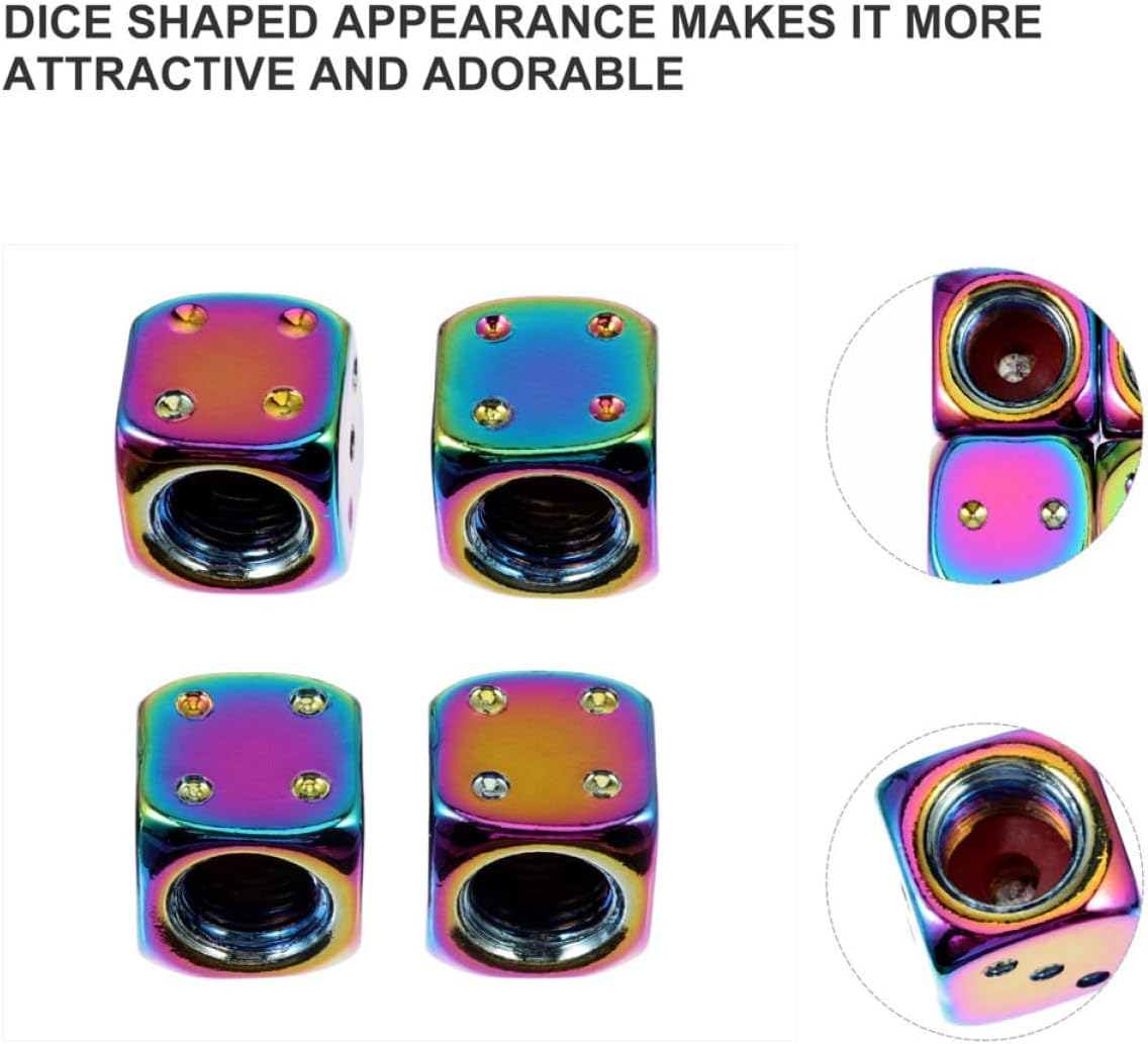 Creative Colorful Dice Aluminum Alloy Wheel Tire Caps 4Pcs Set Universal Tyre Rim Stem Dust Covers Car Tire Accessories for Automotive Use image number 6