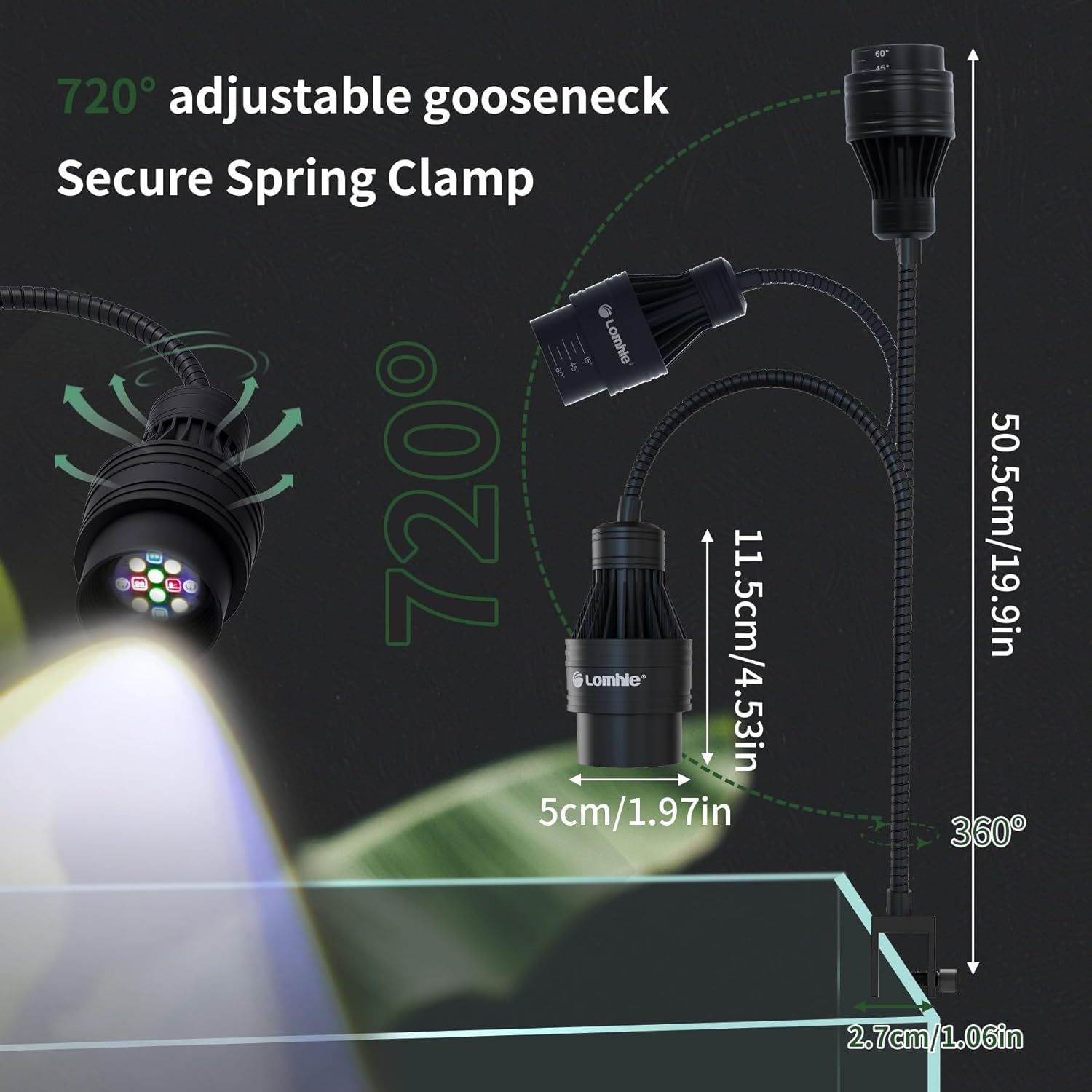 Lominie Aquarium Light Full Spectrum 15&deg;-60&deg; Adjustable Focus Aquarium Spotlight Zoom Light for Saltwater Freshwater Fish Tank image number 1