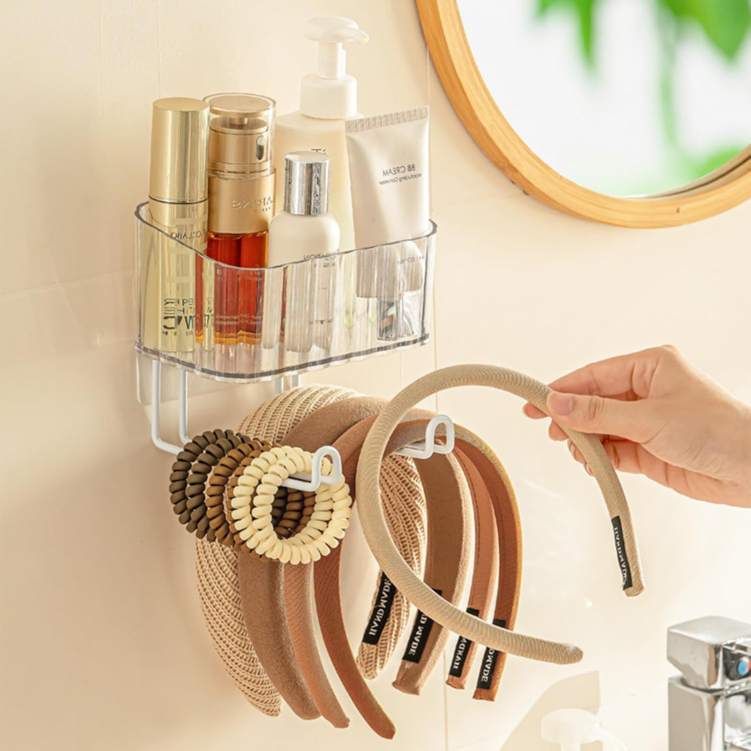 LELE LIFE Wall Mount Headband Holder Hair Accessories Organizer, Self Adhesive Scrunchie Holder with Clear Acrylic Caddy for Bows, Ties, Clips, Pins, Claw Clip, Clear,Clear - Clear image number 4