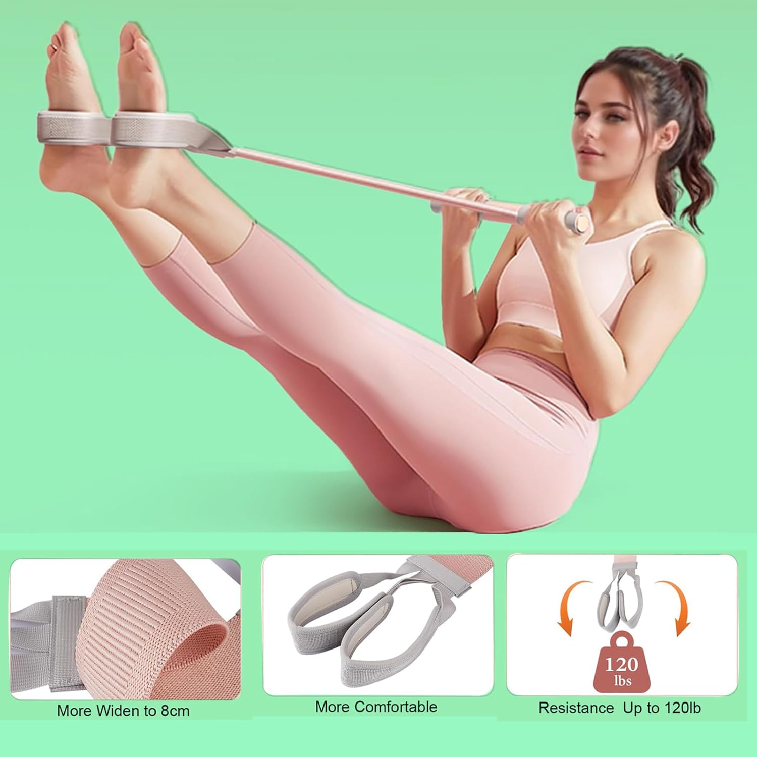 Fabric Resistance Band with Handles, Non-Slip Elastic Band for Strength and Muscle Training, Stretching Band Fitness Equipment Suitable for Legs, Arms, Chest, Core, Wrists, and Ankles. image number 4