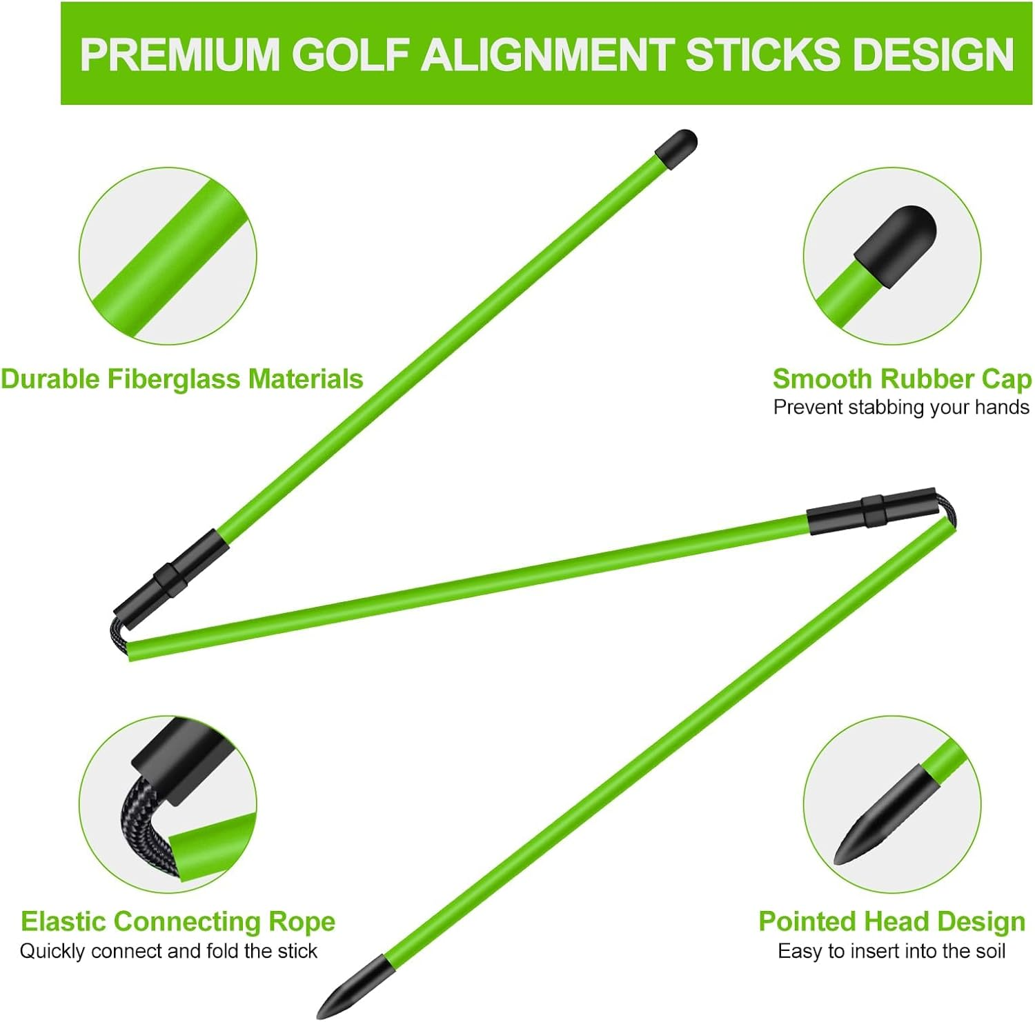 4 Pack Golf Alignment Sticks, 122CM Professional Golf Training Aid for Aiming Practice, Swing Trainer, Putting, Collapsible Golf Practice Sticks with Clear Tube Sleeve for Easy Carrying image number 6