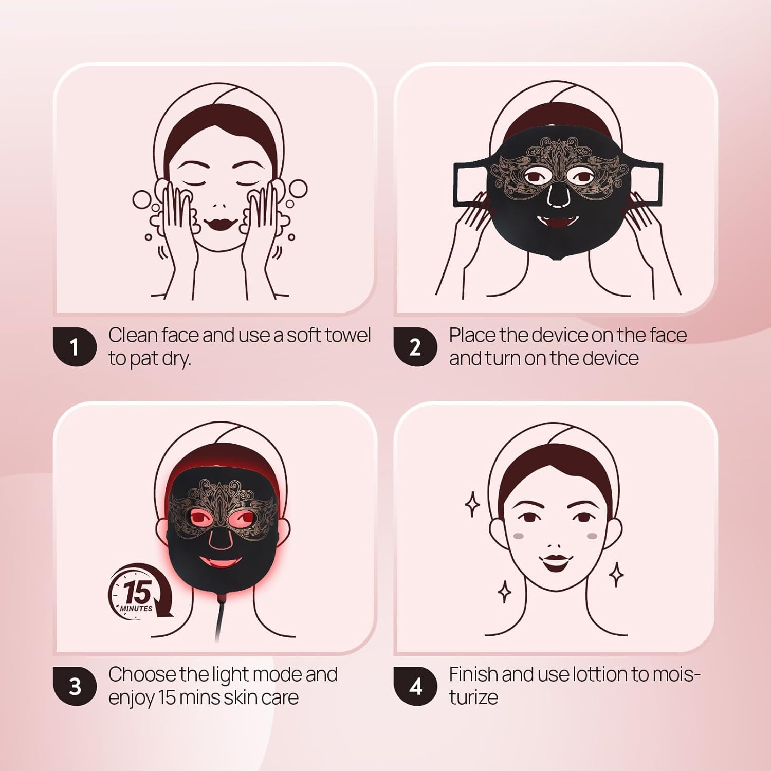 LED Therapy Mask for Face, 4 Wavelength Color LED Face Mask, Portable Infrared Red Light Facial Mask with Remote and Timing for Skin Care at Home Travel, Gift Box Package, Black