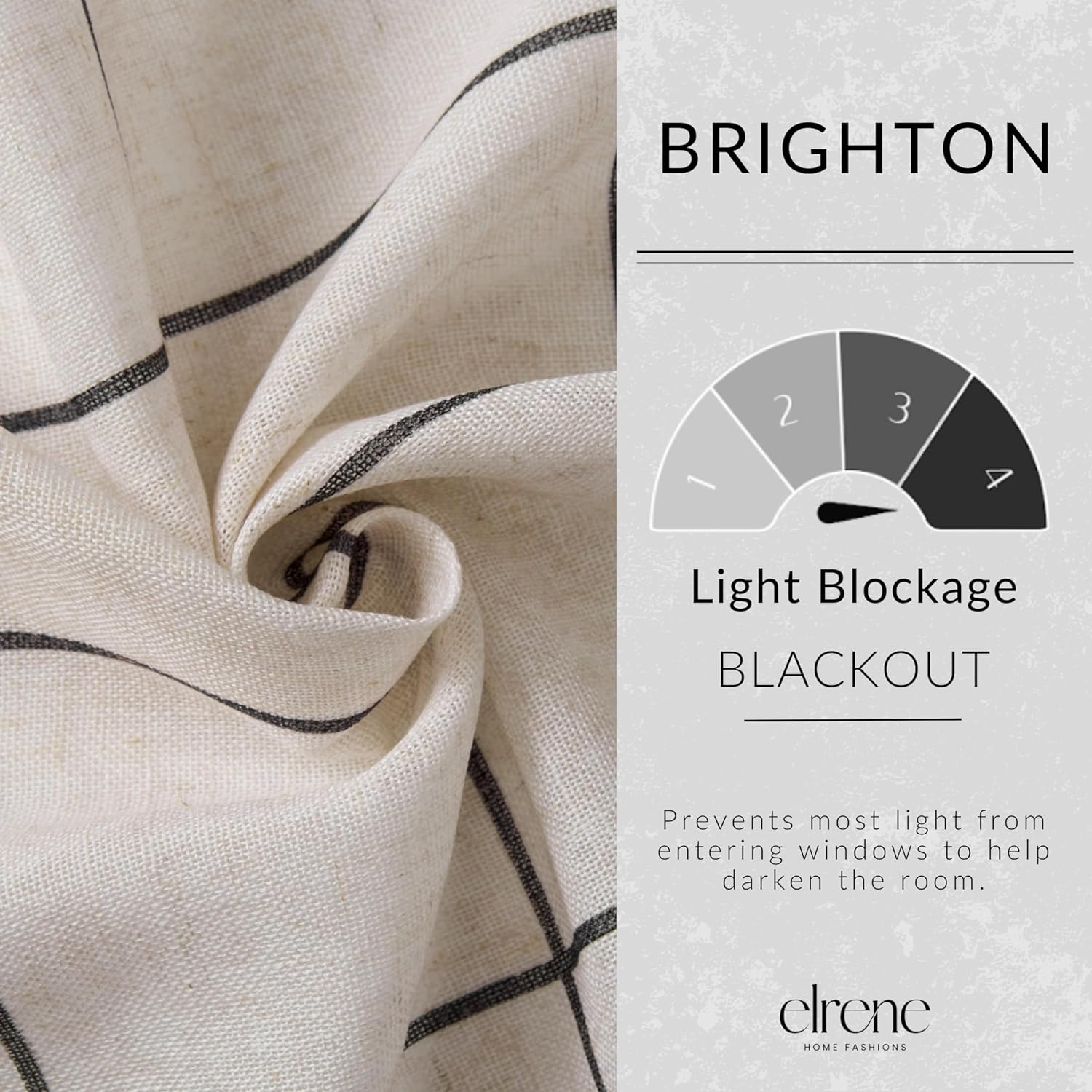 Elrene Home Fashions Brighton Windowpane Plaid Blackout Window Curtain, Living Room and Bedroom Drape with Rod Pocket Tabs, 52" X 95", Black, 1 Panel image number 6