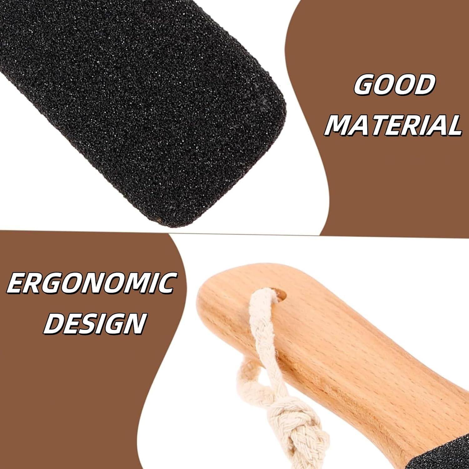 Luojinluoda Foot Pumice Stone Pedicure File (1 Pc) - Pumice Stone for Feet with Ergonomic Wooden Handle, Foot File & Heel Scraper for Smoother Feet and Hands, Heel Sander and Dead Skin Scraper (Black) image number 3