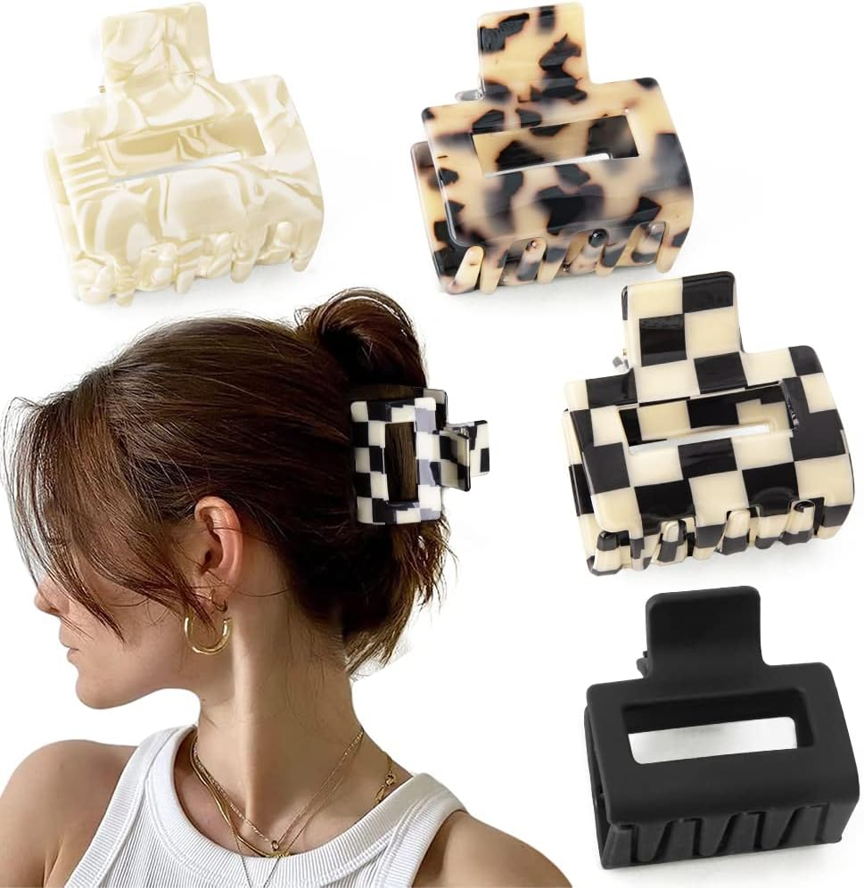 Bmobuo 4Pcs Hair Accessories: Matte Square Claw Clips for Thick Hair, Small Banana Clips for Women