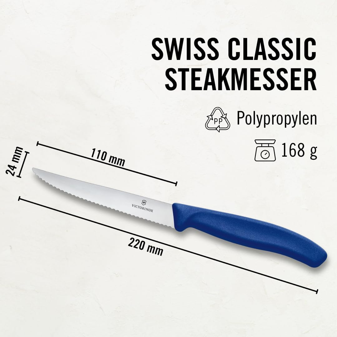 Victorinox Swiss Classic Steak & Pizza Knife, 6 Piece Set, Wavy Edge 11Cm - Blue image number 4