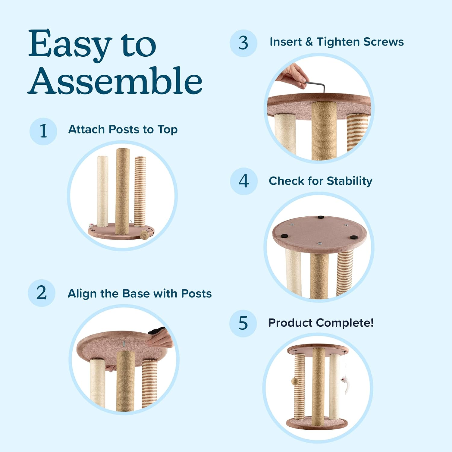 PETMAKER Cat Scratching Post - 3 Scratcher Posts with Carpeted Base Play Area and Perch - Furniture Scratching Deterrent for Indoor Cats by (Brown) image number 5