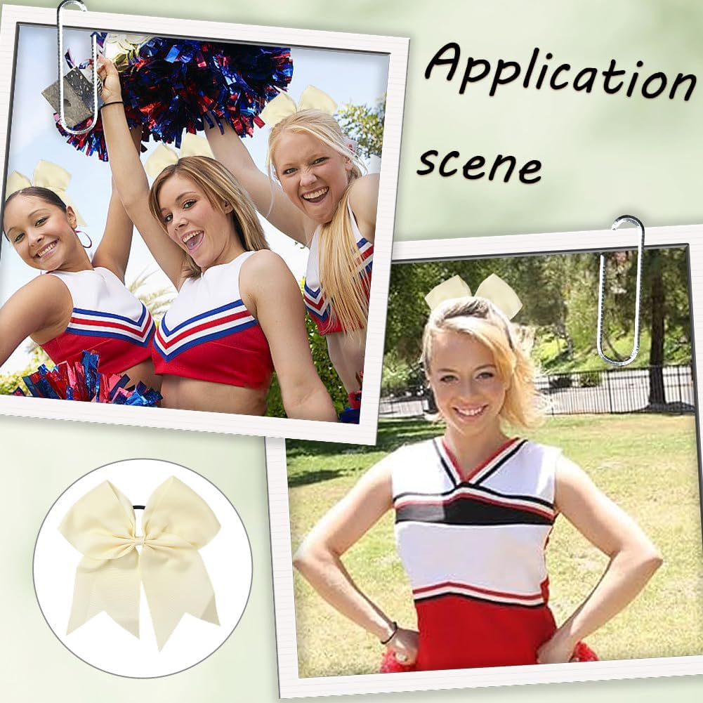 SUNNYCLUE 1 Box 2Pcs White Bow Ponytail Bowknot Elastic Hair Ties Coquette Cornsilk Large Jumbo Bowknots Chear Pony Hair Tails Holder Band Bulk for School Soccer Rugby Sports Favours Women Adults image number 5