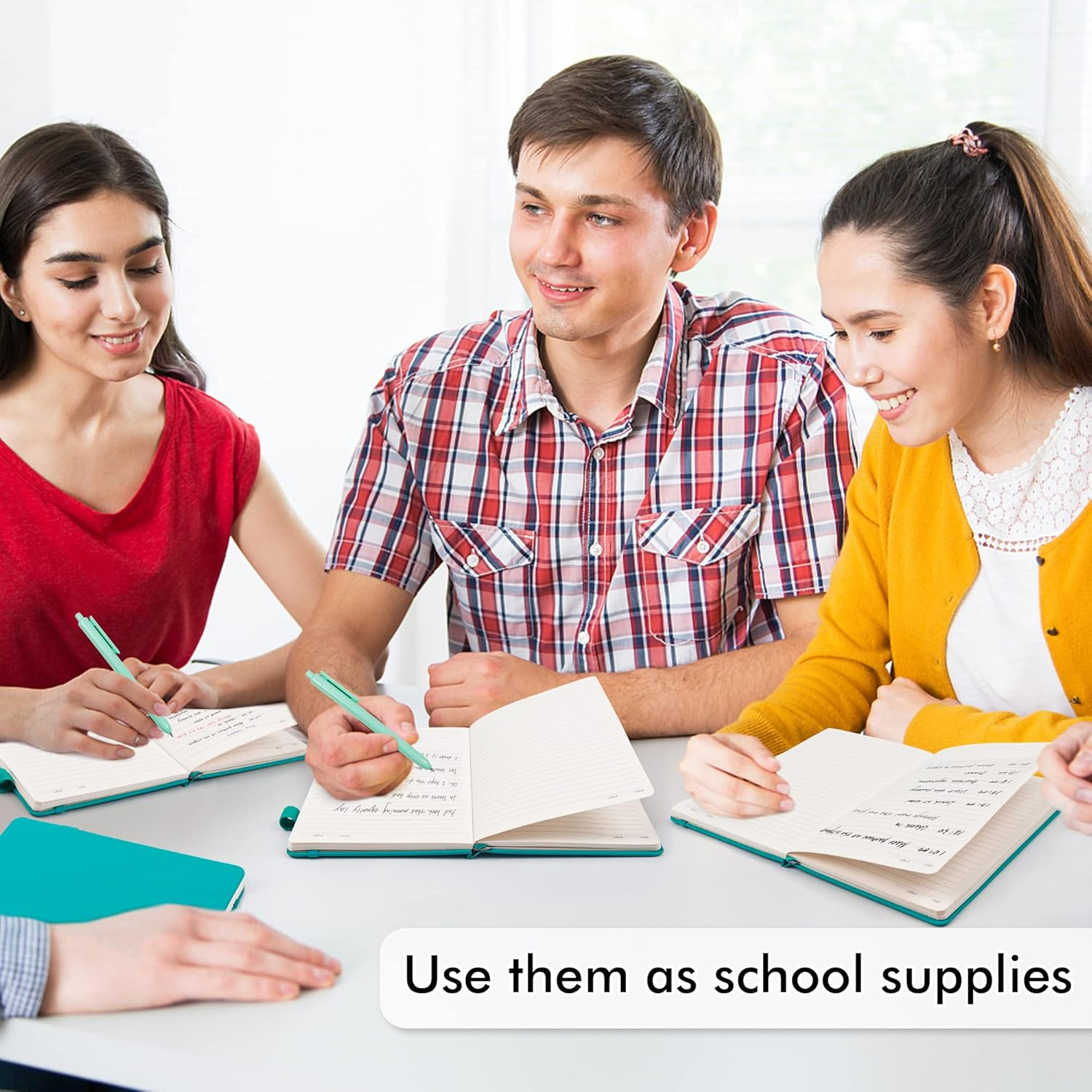 Feela 3 Pack Notebooks Journals Bulk with 3 Black Pens, A5 Hardcover Notebook Classic Ruled Lined Journal Set with Pen Holder for Work Business Journaling Note Taking, 120 GSM, 5.1&rdquo;X8.3&rdquo;, Emerald image number 5