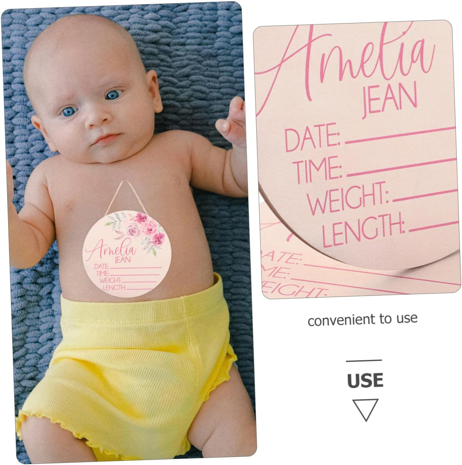 Gatuida 2Pcs Newborn Boy Shower Name Sign Plaque for Nursery Birth Announcement Board image number 6