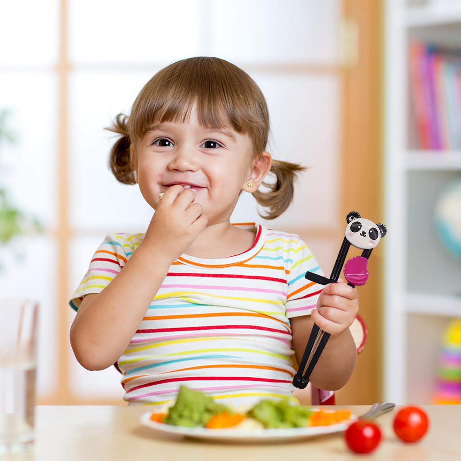 3 Pairs Training Chopsticks with Fun Animal Designs, Panda Bear Frog, ABS and Silicone Material, Ideal for Toddlers Learning to Use Chopsticks image number 4