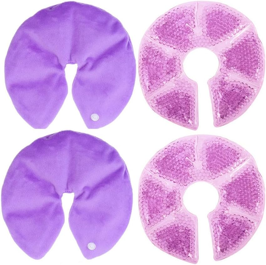 2 Pack Breast Ice Pack Cooling Breast Gel Pads with Soft Plush Backing for Pain Relief of Breastfeeding Swelling (Purple)