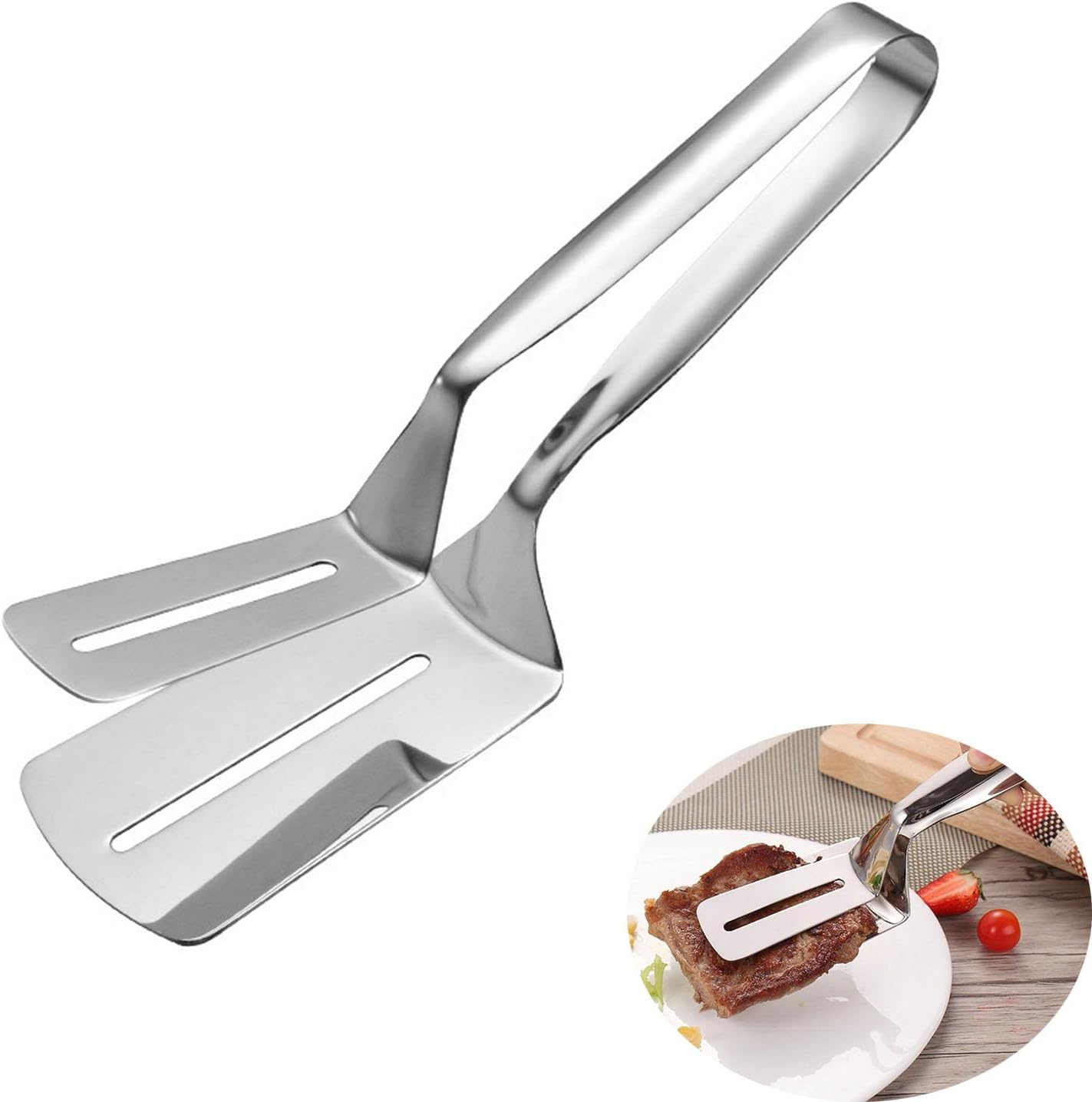 Stainless Steel Spatula Tongs Steak Clamps, for Steak, Fish, Chicken Nuggets and BBQ, Kitchen Grill Clip Tool image number 3