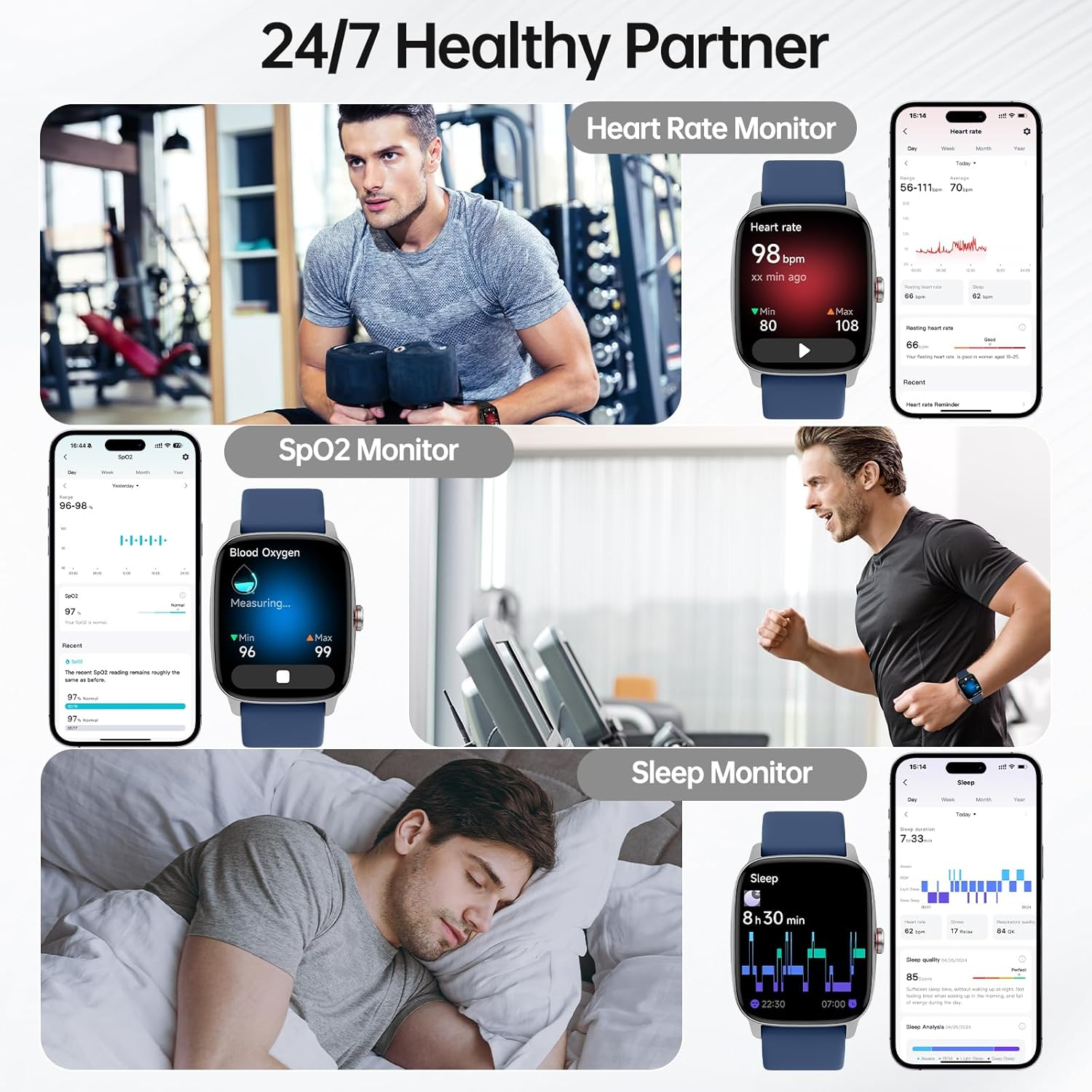 Smart Watch for Men Women with Bluetooth Call & AI Voice, 1.85" HD Fitness Tracker with Heart Rate Spo2 Sleep Monitor, 100+ Sports Modes, Mini Games, IP68 Waterproof Smartwatch for Android Ios Phones image number 1