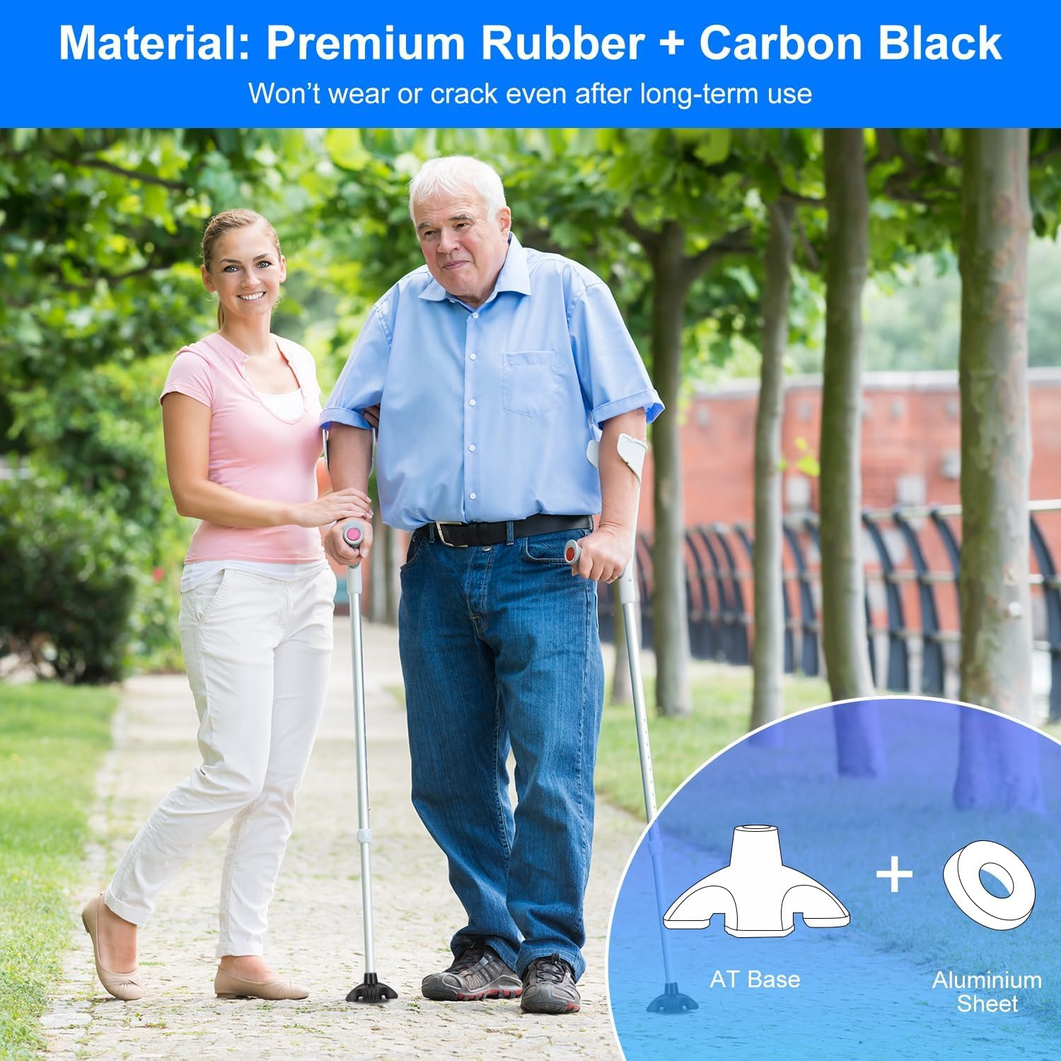 Supregear Cane Tip - Self Standing Heavy Duty Rubber Replacement for Walking Cane 19 Mm-Stable 4 Point Non-Slip Cane Tip for Folding Cane Walking Stick or Offset Quad Pod or Tripod Canes, Black image number 3