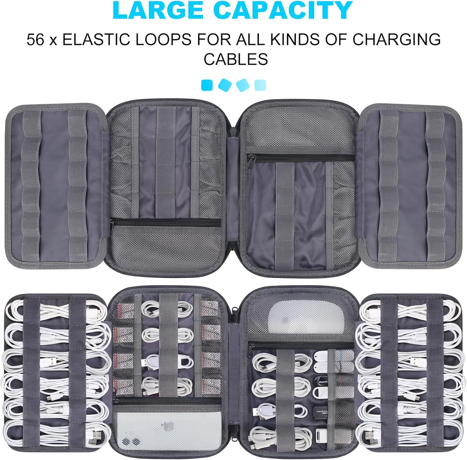 Lacdo Cord Organizer Travel, Cable Organizer Bag Case, Portable Electronics Organizer Travel Case, 6 Layer Large Capacity Charging Cords Storage Organizer for Cables, SD Card, Travel Essentials, Gray image number 2