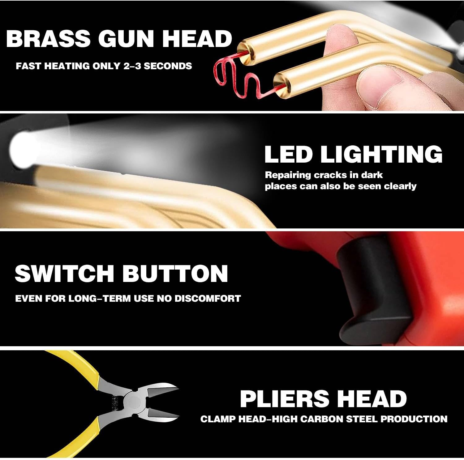 Upgraded Plastic Welder with 1000PCS Staples, Hot Stapler, Car Bumper Repair Kit, Welding Gun, Plier, Knife and Portable Toolbox (Red) - Black+1000Pcs Staples image number 7