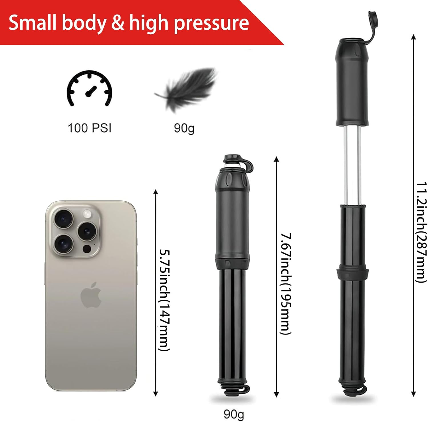 Xoxel High Pressure Bike Pump - Triple Valve Hand Pump for Presta/Schrader | Aluminum Alloy Durable & Waterproof Design, Compact Mtb/Road Bike Pump (Camping & Cycling Ready) image number 5