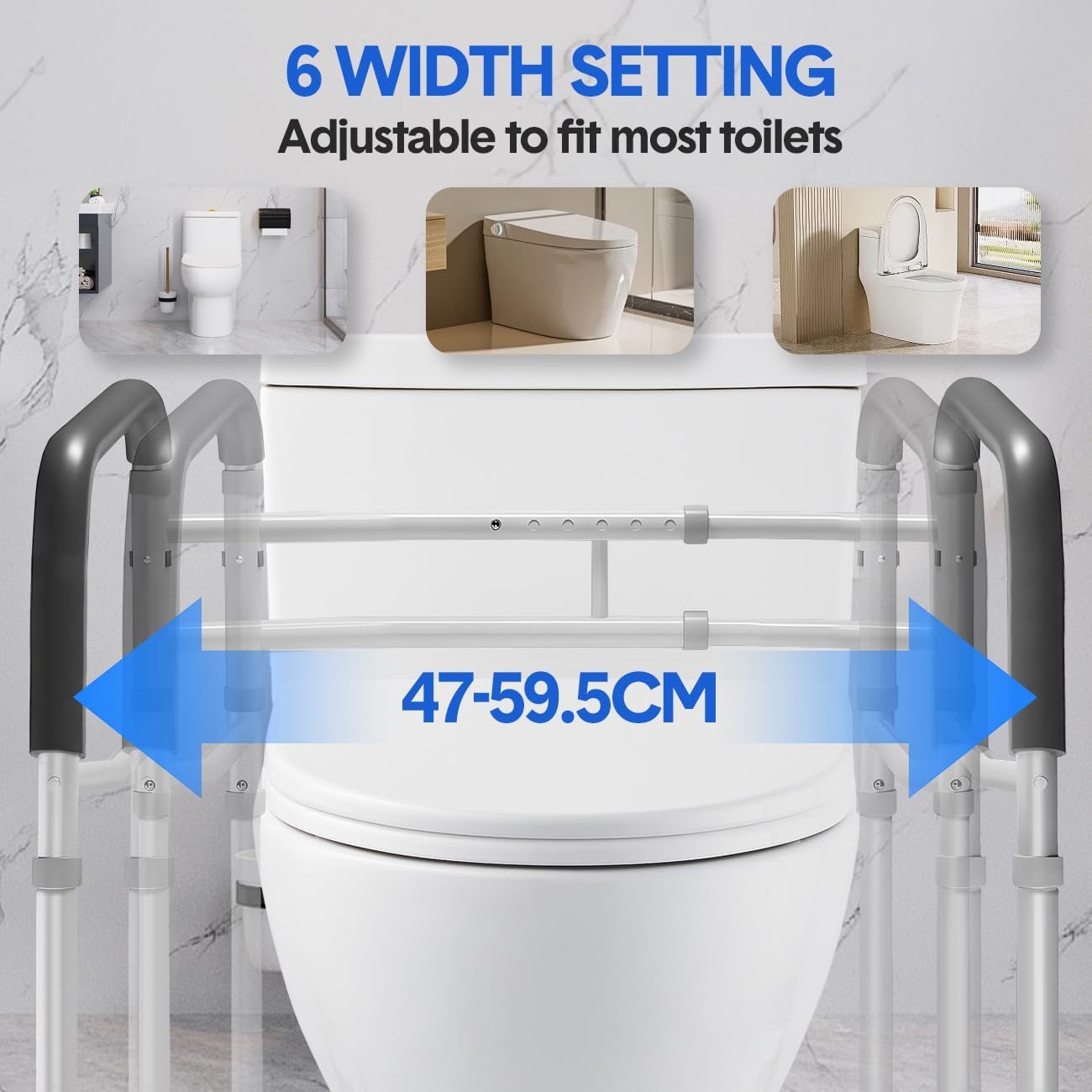 Adjustable Toilet Safety Seat Risers for Seniors with Storage Pouch,Stand Alone Toilet Safety Frame with Handles for Elderly image number 5