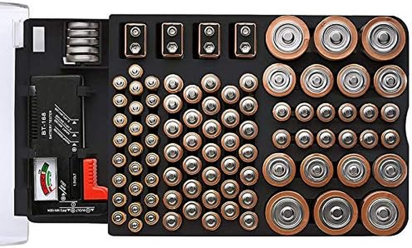 Tuperoymse the Battery Storage Case,Organizer with Hinged Clear Cover, with Battery Tester, Holds 93 Batteries Various Sizes, Black image number 4