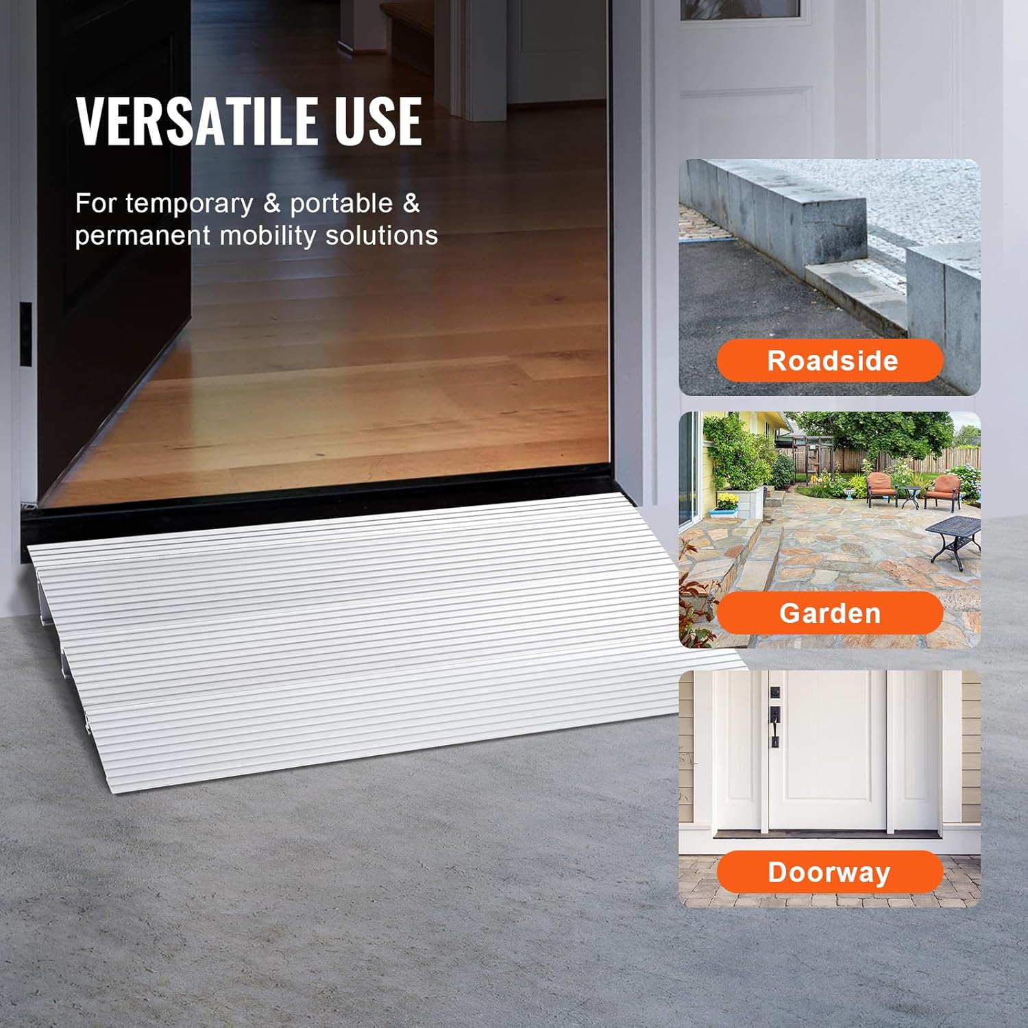 VEVOR Door Threshold Ramp, 3" Rise, 800 Lbs Load Capacity, for Wheelchairs, Aluminum, Adjustable Modular for Doorways, Scooters, Power Chairs image number 2