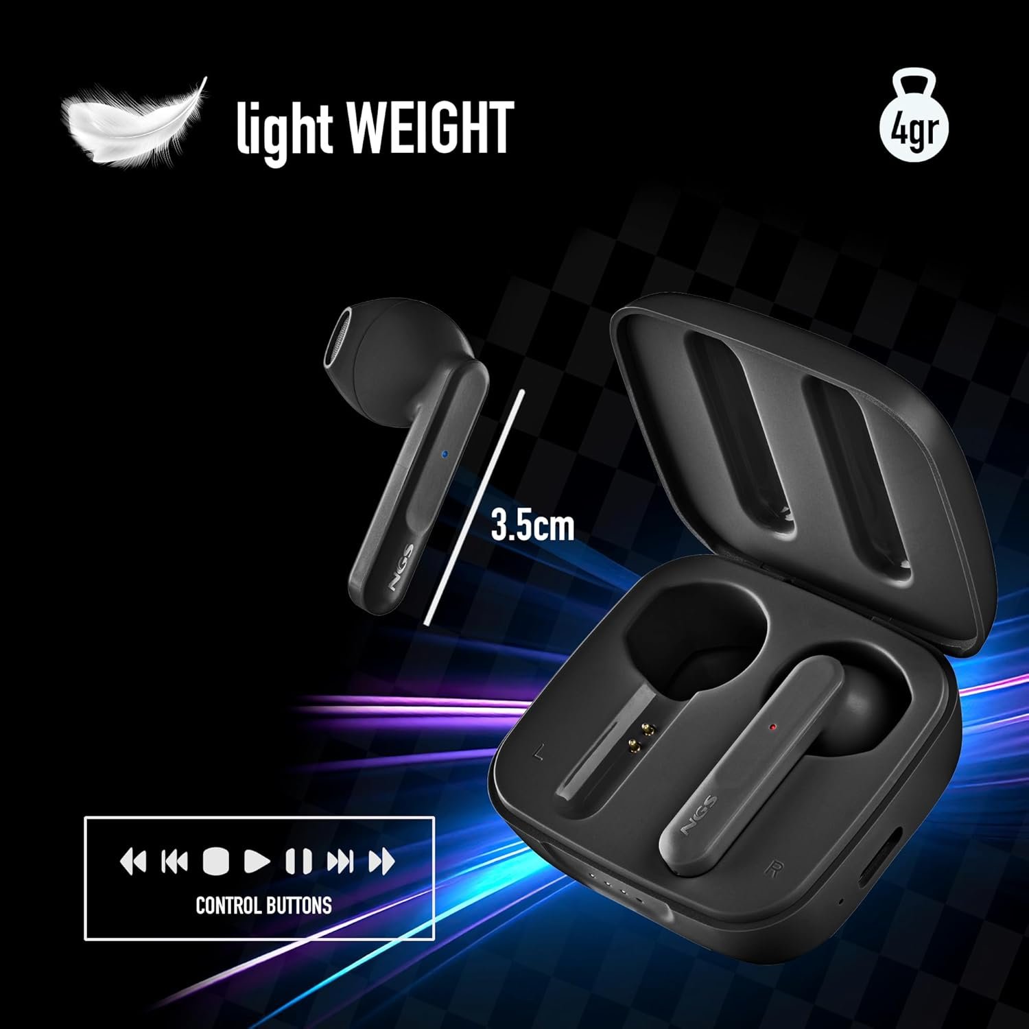 NGS ARTICA Move Black Wireless Headset Compatible with Bluetooth 5.3 Technology and TWS. 28-Hour Battery, Touch Control, ENC Technology, Black image number 4