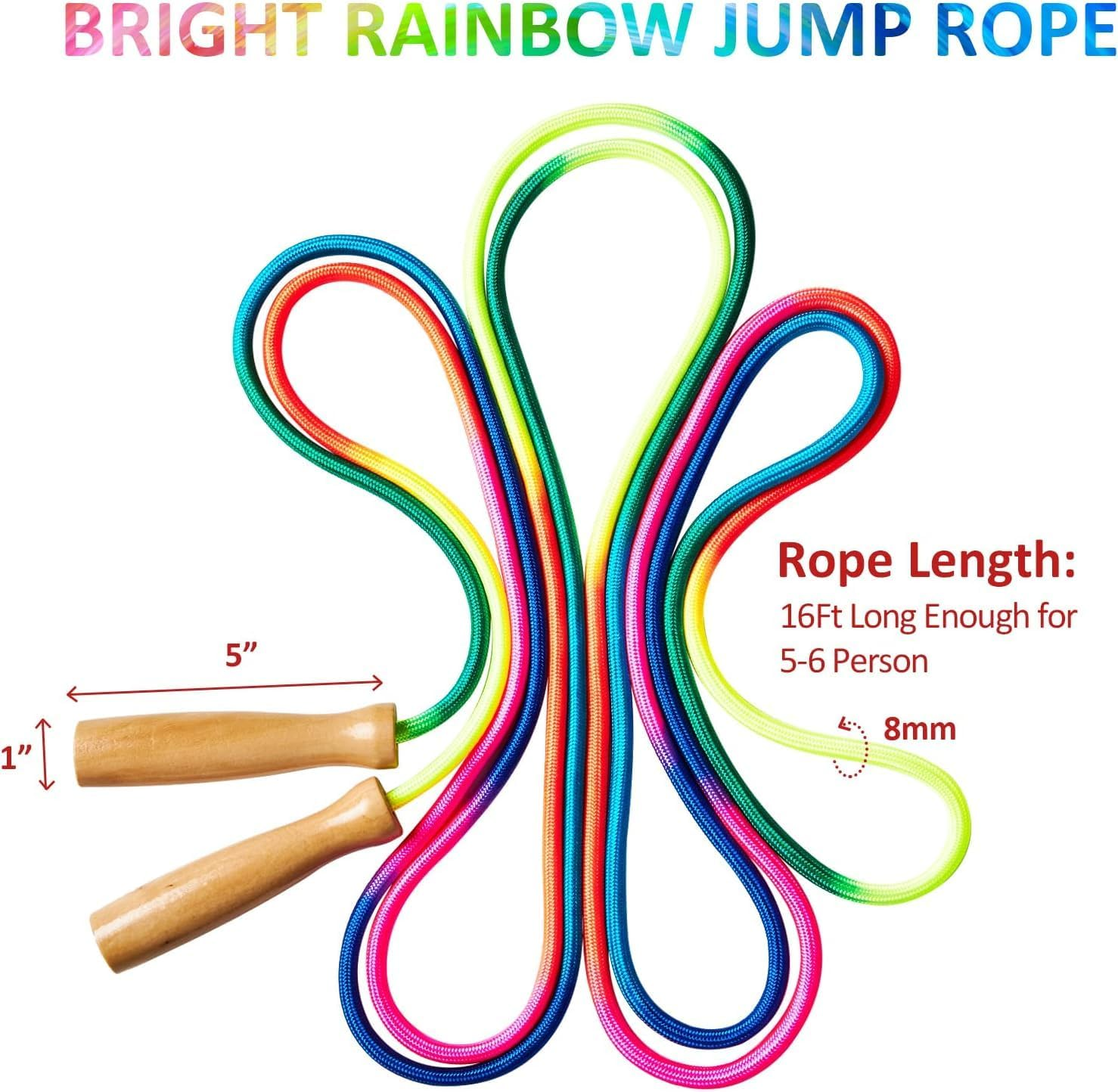 Double Dutch Long Jump Rope - 16Ft 2 Pack Skipping Rope for Kids Adults, Rainbow Jumping Rope for Multiplayer with Wooden Handle image number 5