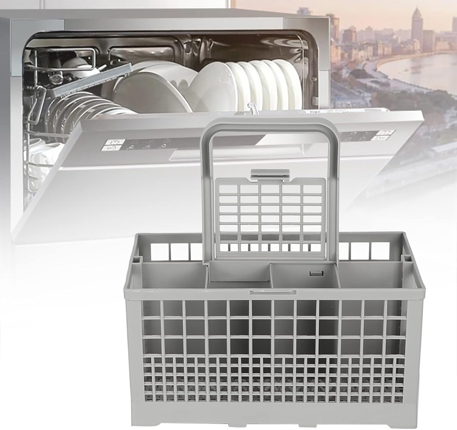Dishwasher Basket with 7 Compartments, Universal Replacement for Full Size Dishwashers, ABS Material, Handle Included image number 2