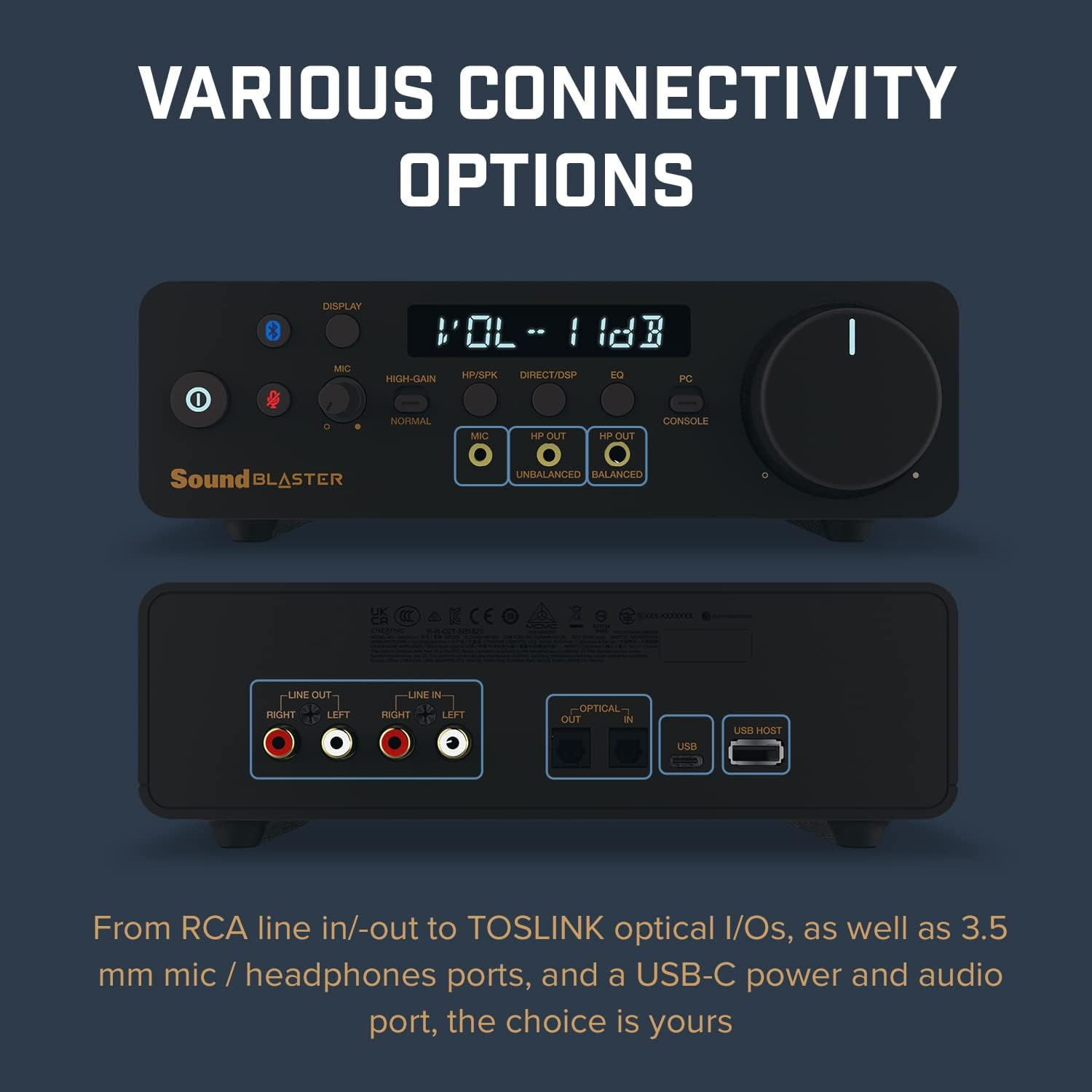 CREATIVE Sound Blaster X5 Hi-Res 32Bit/384Khz External USB DAC with Fully Balanced Xamp Headphone Bi-Amp, Bluetooth Receiver, RCA In/-Out, TOSLINK Optical In/-Out, Mic-In, Headset-In for Audiophiles image number 1