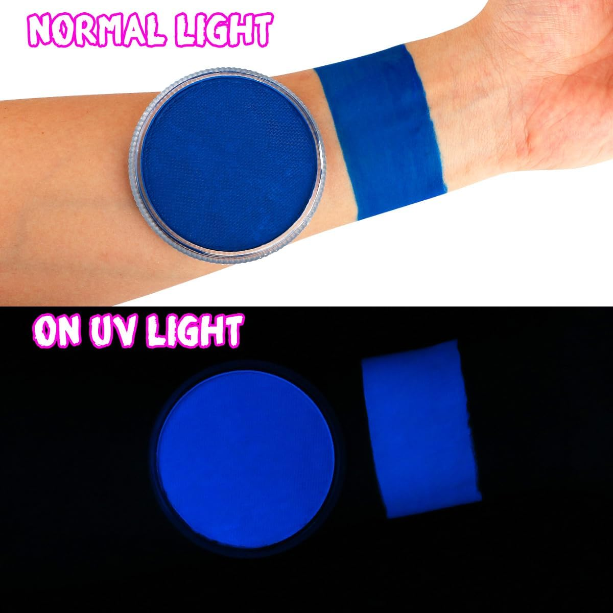 Bowitzki Professional Face Paint Body Paint Water Based Face Painting Makeup Safe for Kids and Adults Split Cake Single Color 30G Halloween Christmas Party (Neon Blue) image number 1