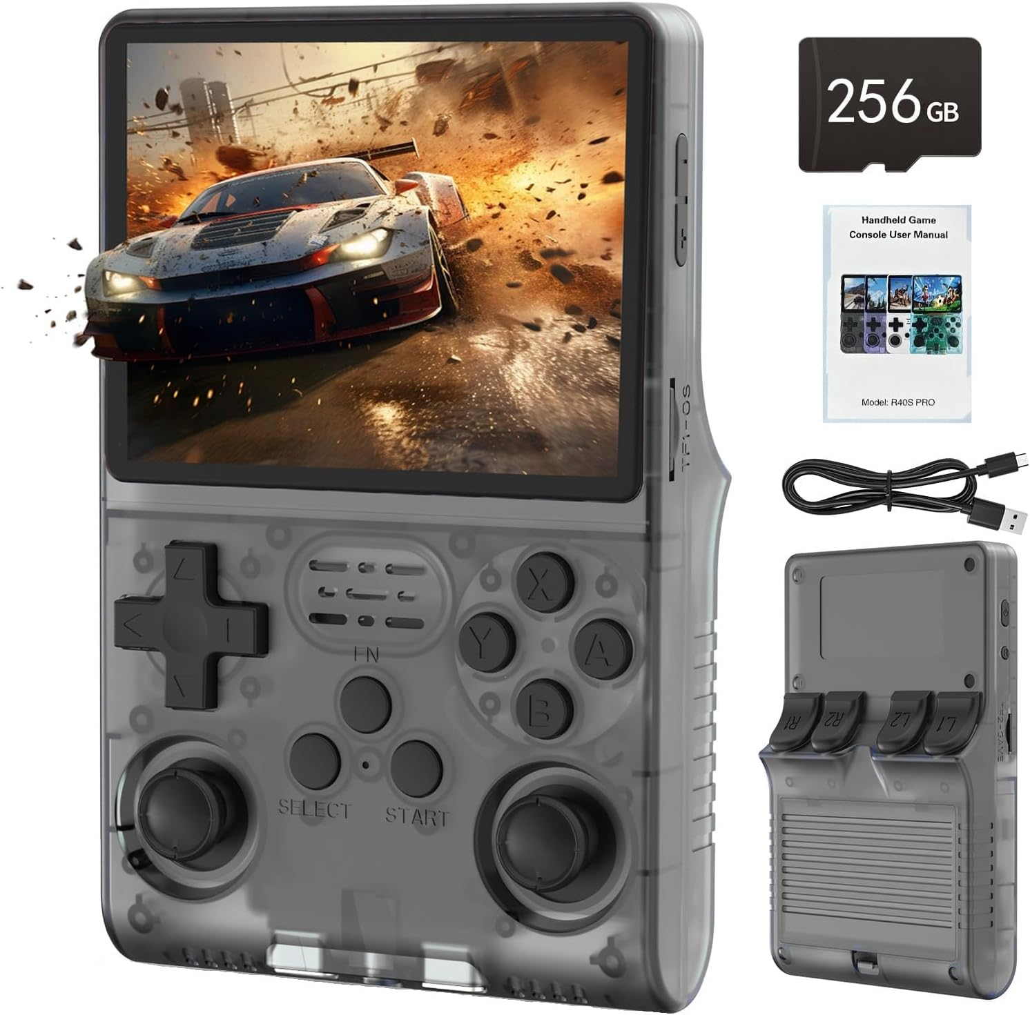 2025 Upgraded R40S Pro Handheld Game Console with 30000+ HD Games,3.5 Inch IPS Screen Mini Portable Video Game Console,Built in 45 Simulators,3800Mah Rechargeable Portable Pocket Arcade,256Gb (Black)