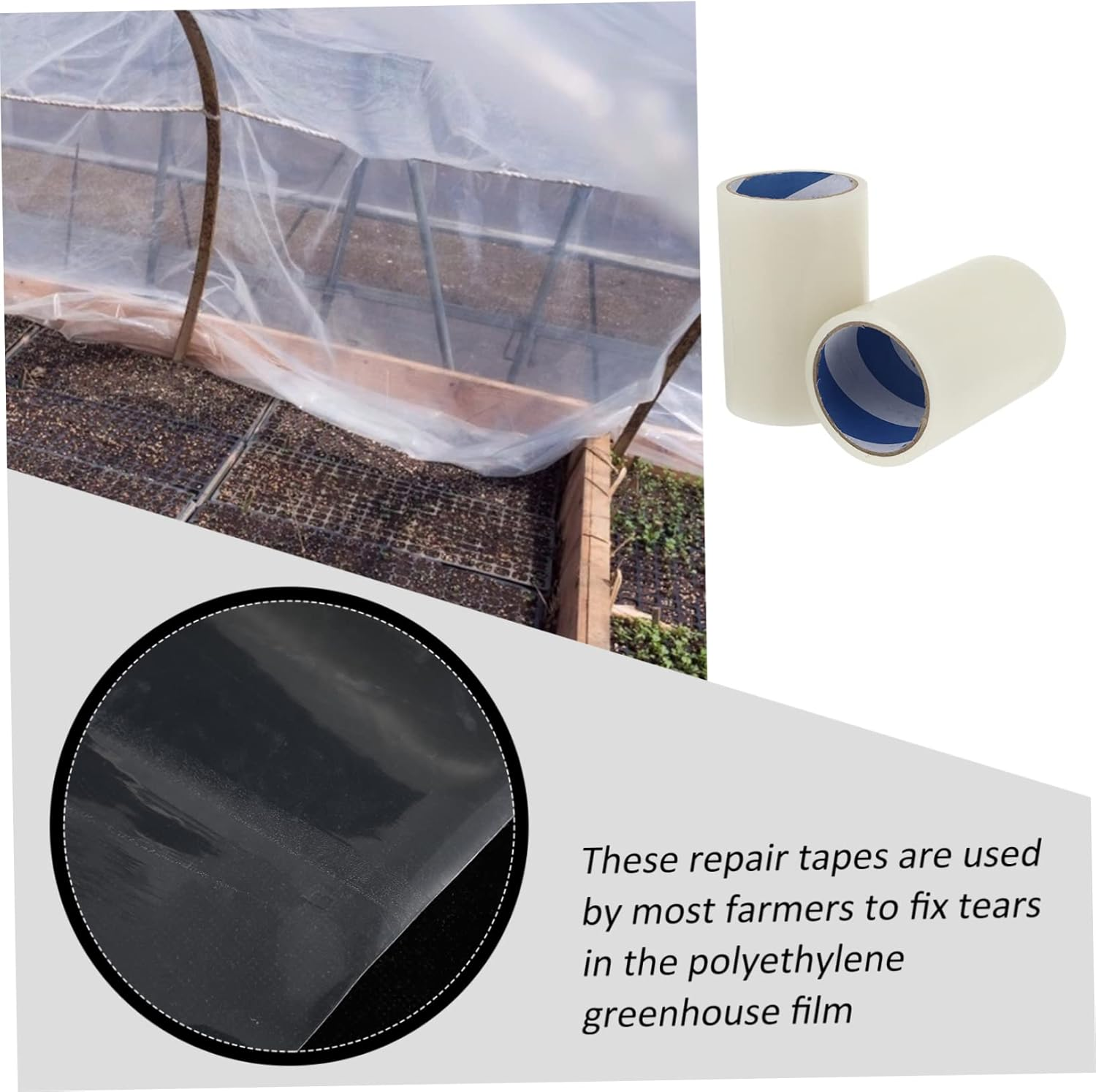 CHILDWEET 2Rolls Polyethylene Greenhouse Repair Tape Strong Sealing Tape Uv Resistant Wide for Rain Leak Repair image number 5