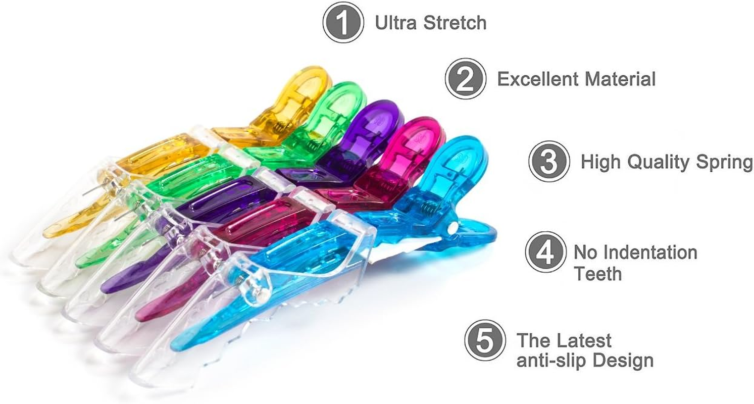 10Pcs/Set Multicolor Croc Clips Transparent Plastic Hairdresser Clips Hair Styling Sectioning Barrettes Non Slip Alligator Clips Salon DIY Accessories Hairpins for Women and Girls image number 5