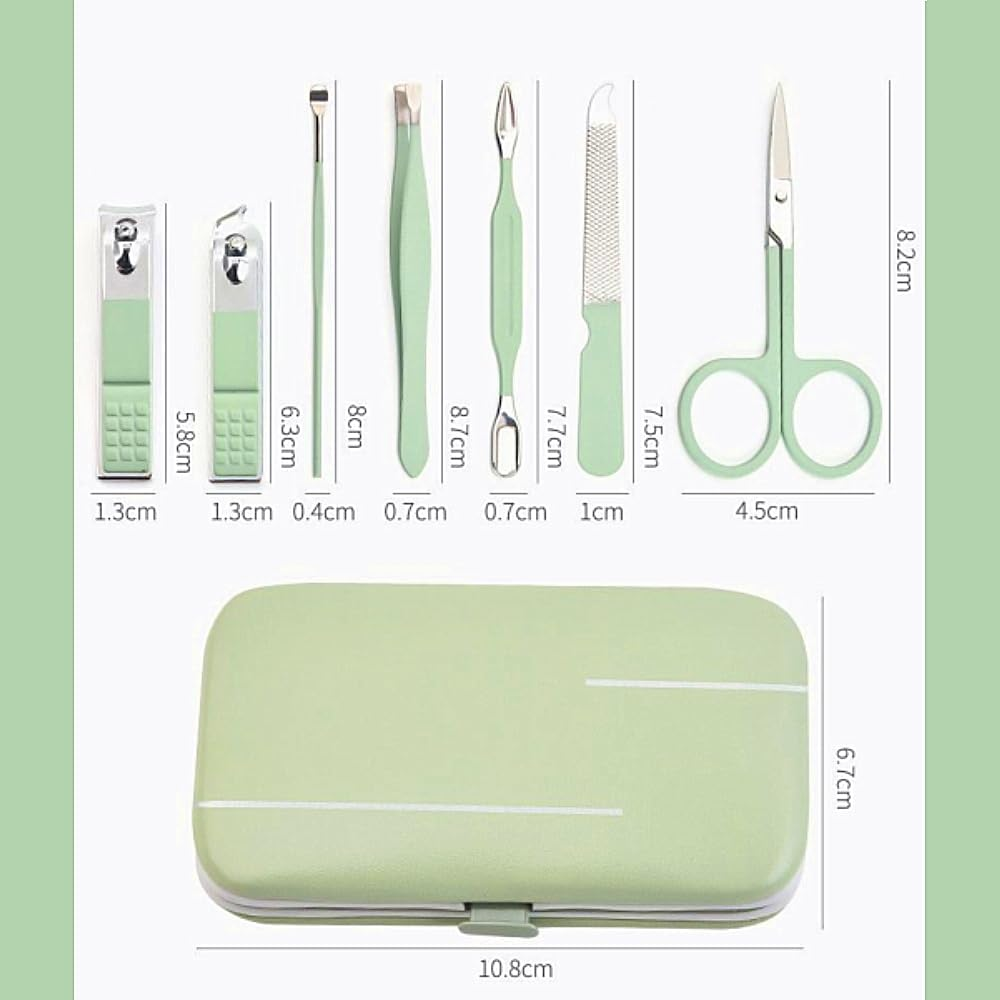 7Pcs Manicure Set, Nail Clippers Kit, Stainless Steel Manicure Kit, Nail Clipping Tools Portable Travel Grooming Kit, the Best Gift with Luxurious Case (Green) image number 3