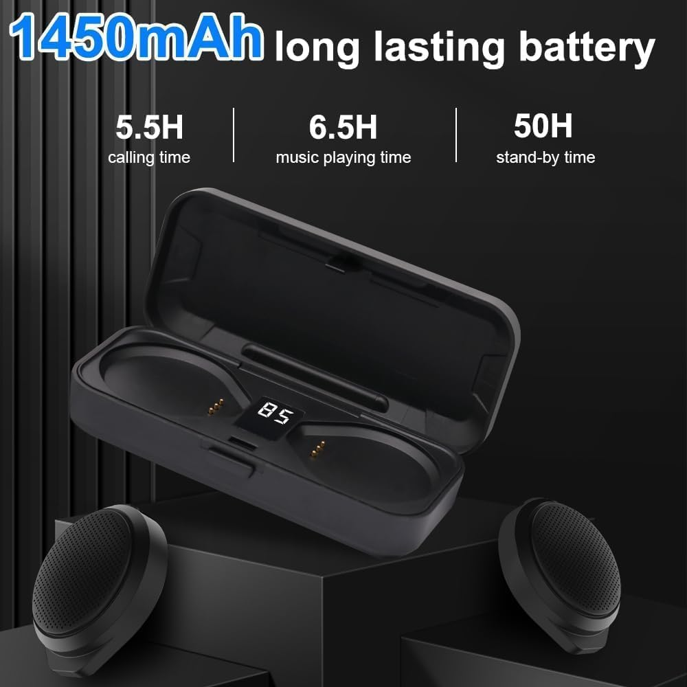 B-Qtech Motorcycle Bluetooth Headset with Charging Case, Helmet Bluetooth Speaker with Microphones & LED Display, 1450Mah Battery with 50Hours Work Time Wireless Headsets for Skiing and Riding