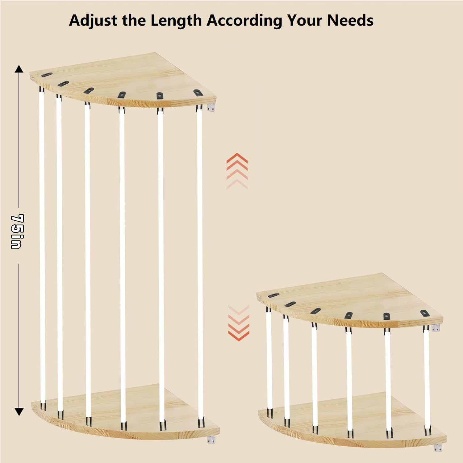 Storage Wood Soft Toy Shelf with Adjustable Length，Corner Stuffed Animal Toy Hammock Hanging, Hanging Toy Organizer, Large Corner Plush Toys Storage for Nursery Playroom Bedroom (Fan-Shape) image number 3