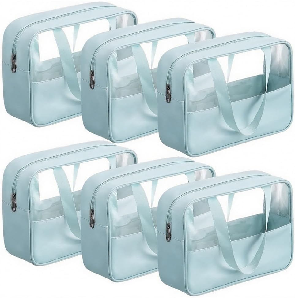 6 Pack Large Clear Makeup Bags,Toiletry Organizer,Large Capacity Hanging,With Zipper and Handle Strap,Portable Travel Cosmetic Bag,For Cosmetics,Sundries,Toiletries image number 5