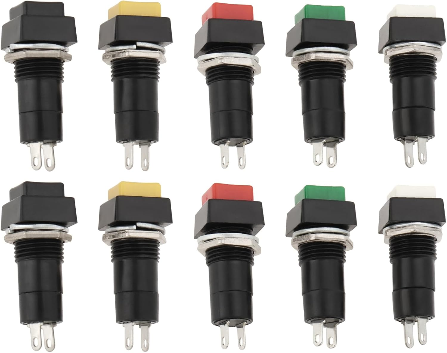 YINETTECH 10Pcs 12Mm on off Latching Square Push Button Switch SPST Latching Push Button Switch 250V/3A for Auto Electronics, Black White Yellow Green Red image number 1