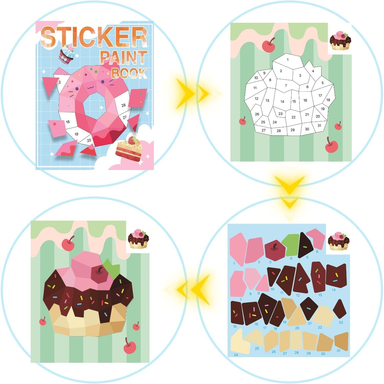 2 Sets Sticker Paint Number Book Kids: 14 Unique Masterpieces, Sticker Art Activity Book for Kids, No Mess Creative Fun, Paint by Numbers Style for Birthday Halloween Christmas Party Favors Travel image number 4