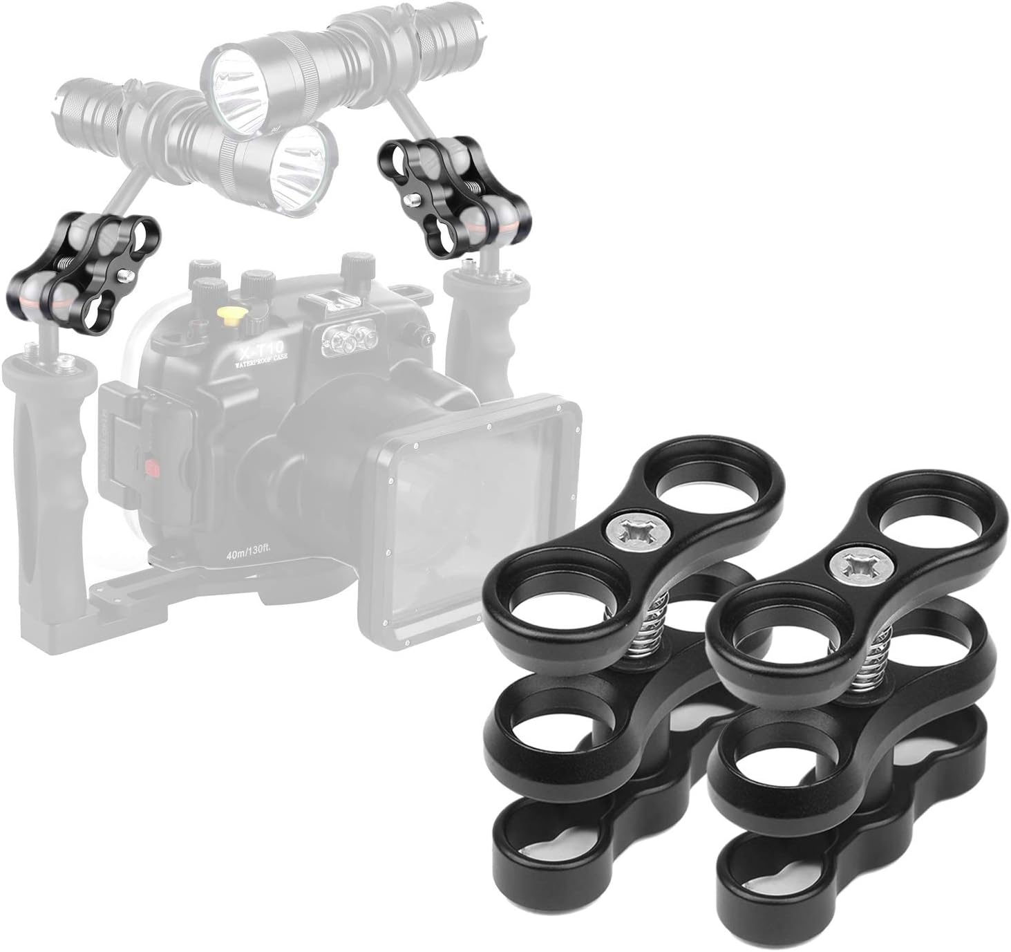 WLPREOE 2Pcs 1" Aluminum Ball Clamp Mount for Underwater Diving Light Arms Tray System, Compatible with RAM Ball Mount Base image number 4