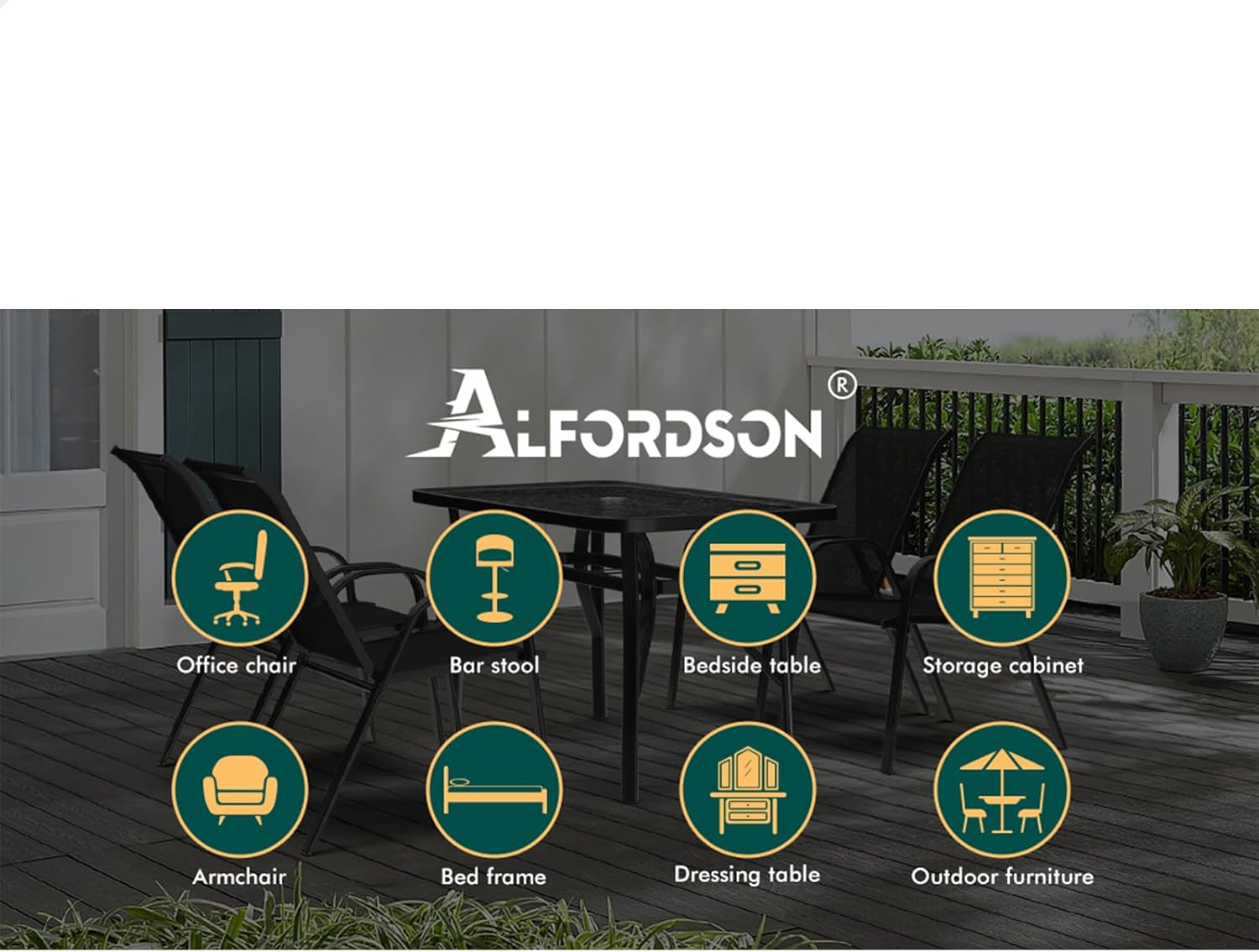 ALFORDSON 7 Pcs Outdoor Dining Set with Patio Table and Chairs, Black All-Weather Textilene Fabric Indoor Bar Set, Garden Patio Furniture for Patio, Garden, Lawn, Balcony and Swimming Pool Side - Black image number 5