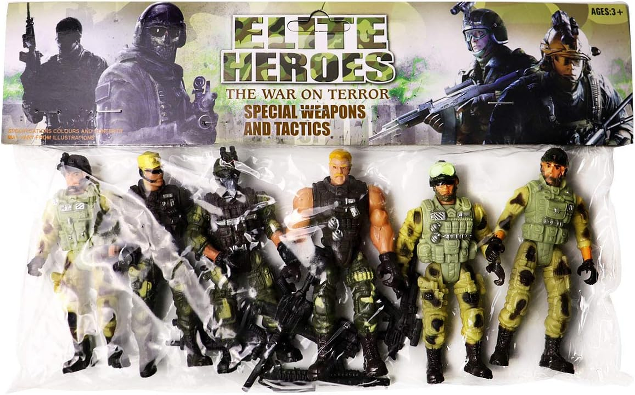 HAPTIME Soldier Figure Toy Army Men with Weapon / Military Action Figures Playset Special Force, Set of 6 (Each 3.75 Inch Tall) (SWAT)