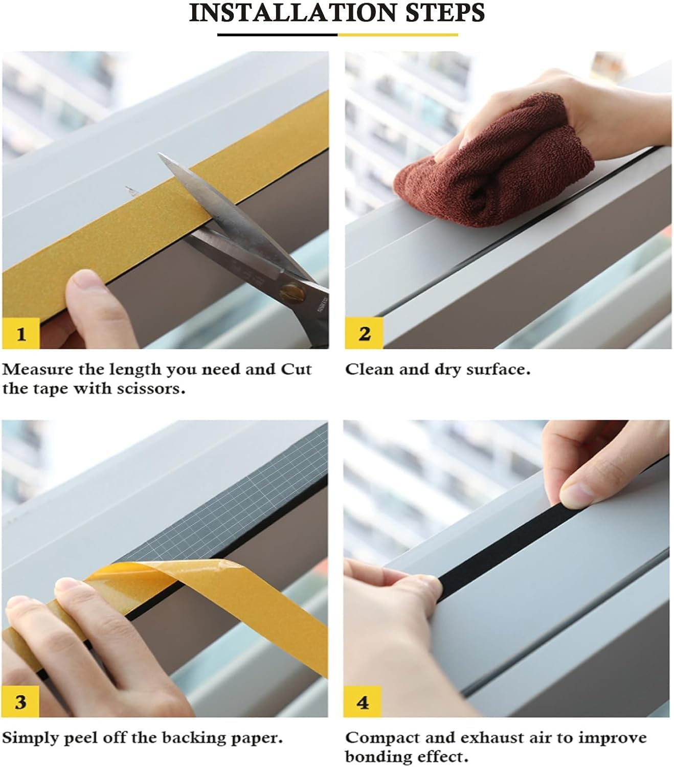 Foam Seal Tape 12Mm(W) X 1.5Mm(T), High Density Adhesive Foam Weather Strip Seal for Window and Door, 1 Rolls Total 10M, Black image number 3