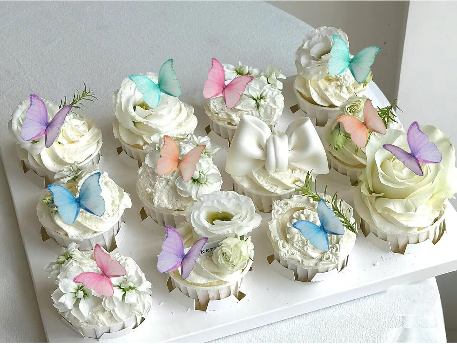 48Pcs Edible Wafer Paper Butterflies Cupcake Topper Purple Pink Green Cake Decorations Mixed Color image number 1