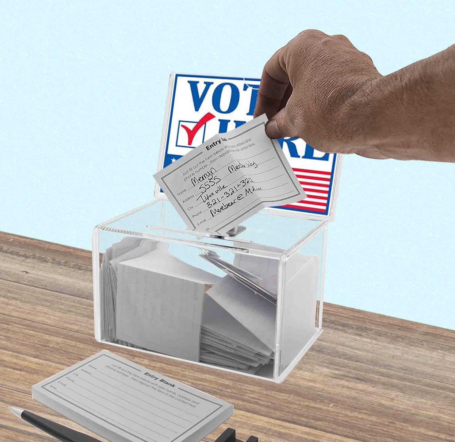 Deflecto Classicimage Suggestion Box - Ideal for Business Cards, Raffle, Tips & Charity Donations Collection - Lockable with Stackable Sign Holder image number 2