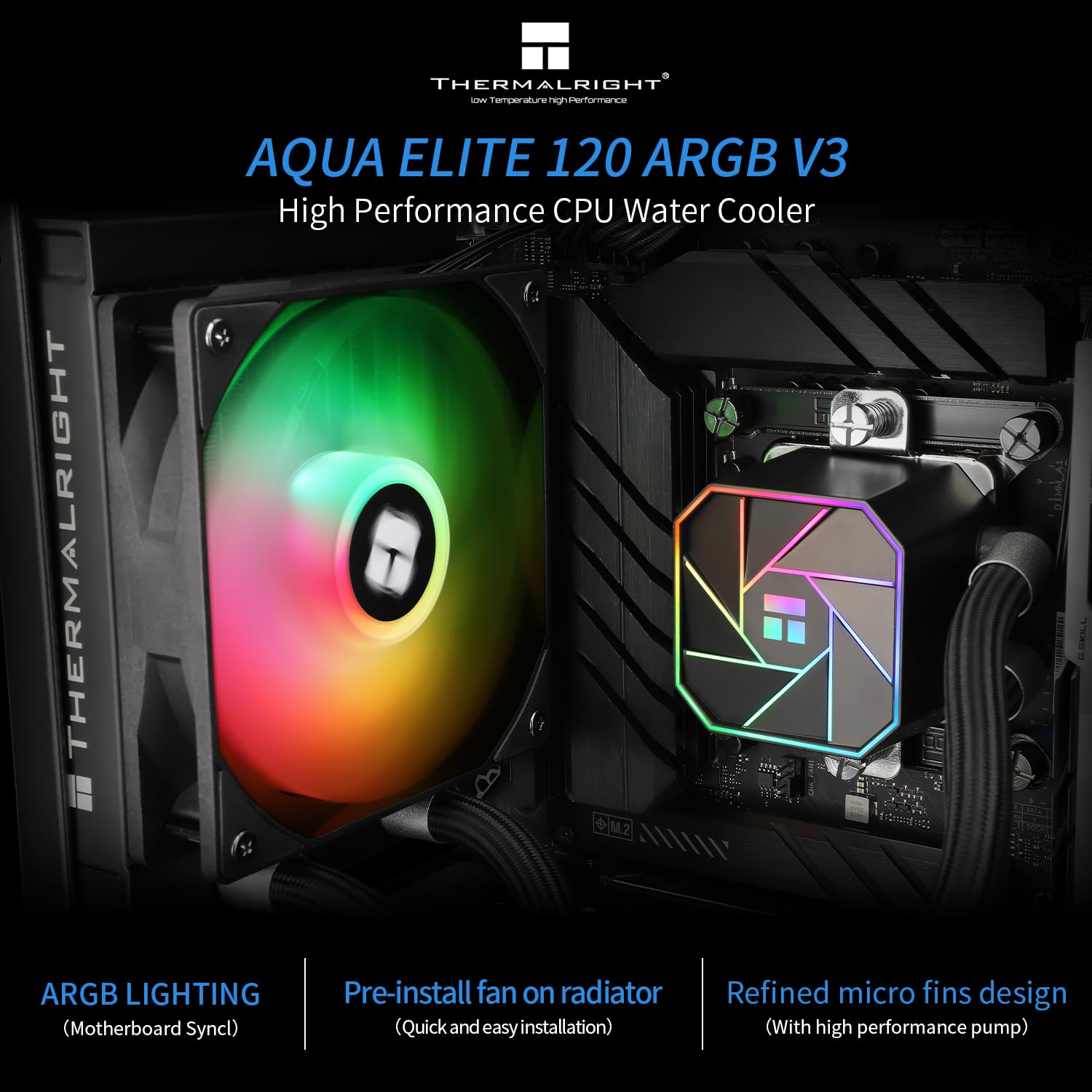 Thermalright Aqua Elite 120 V3 Liquid CPU Cooler, Double PWM ARGB Fans with S-FDB Bearings,Efficient PWM Controlled Pump,For AMD/AM4/AM5, Intel LGA1150/1151/1200/2011/1700, (AE120 V3)