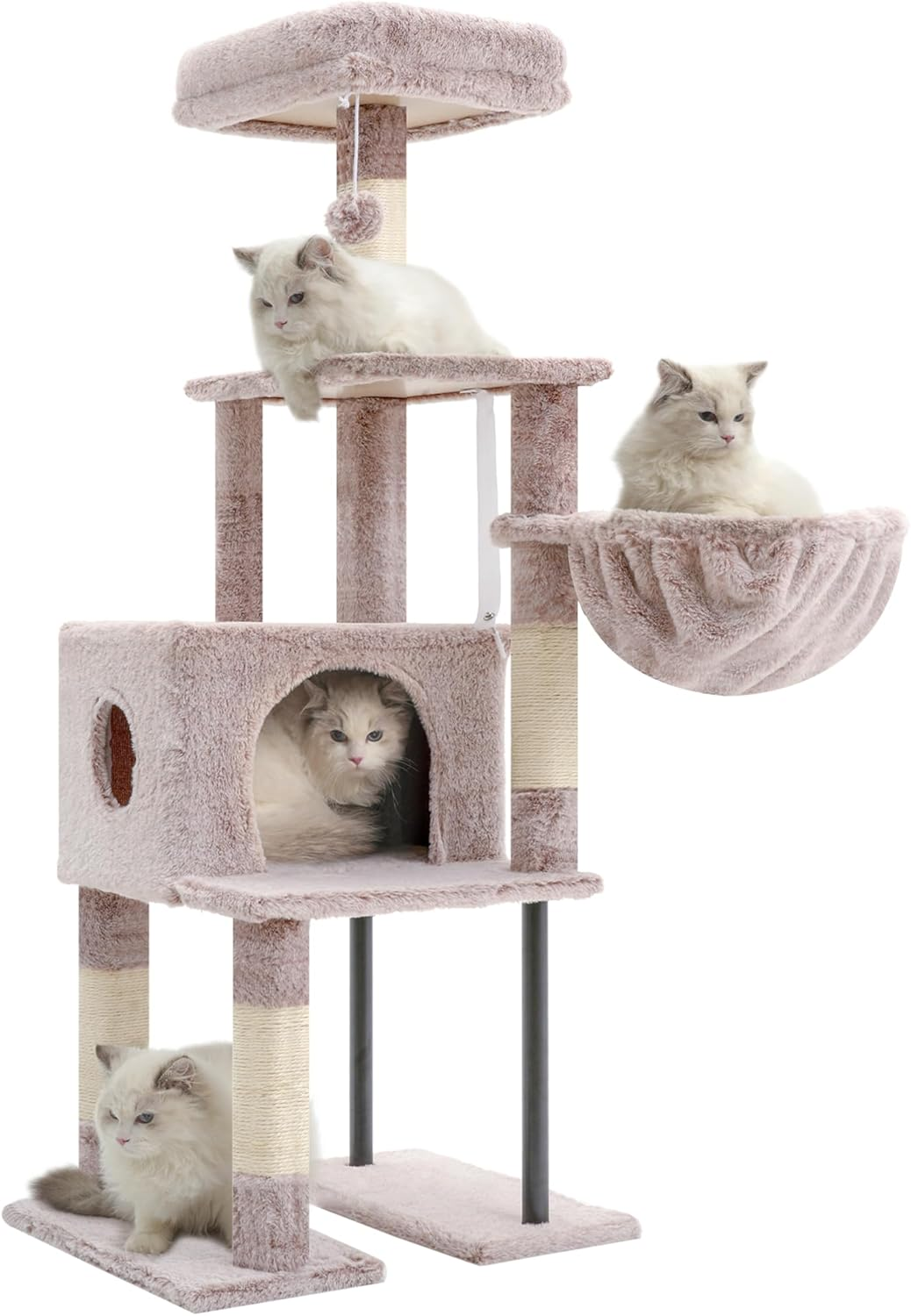 Heybly Cat Tree, 125Cm Cat Tower for Indoor Cats, Spacious Cat House Condo with Hidden Space，Sturdy Steel Tube，Soft Plush Top Perch，Cozy Hammock and Sisal Scratching Posts, Muchroom HCT200SMU